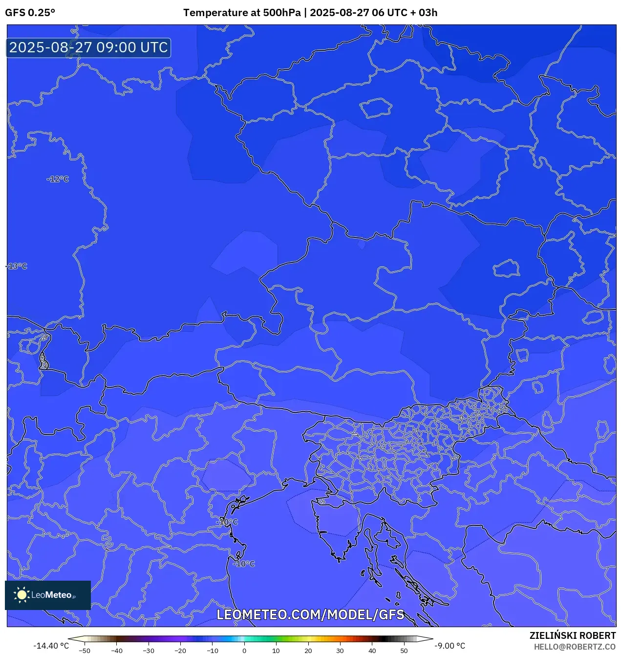 GFS model - Austria, Temperature at 500hPa GFS model - Austria, Temperature at 500hPa