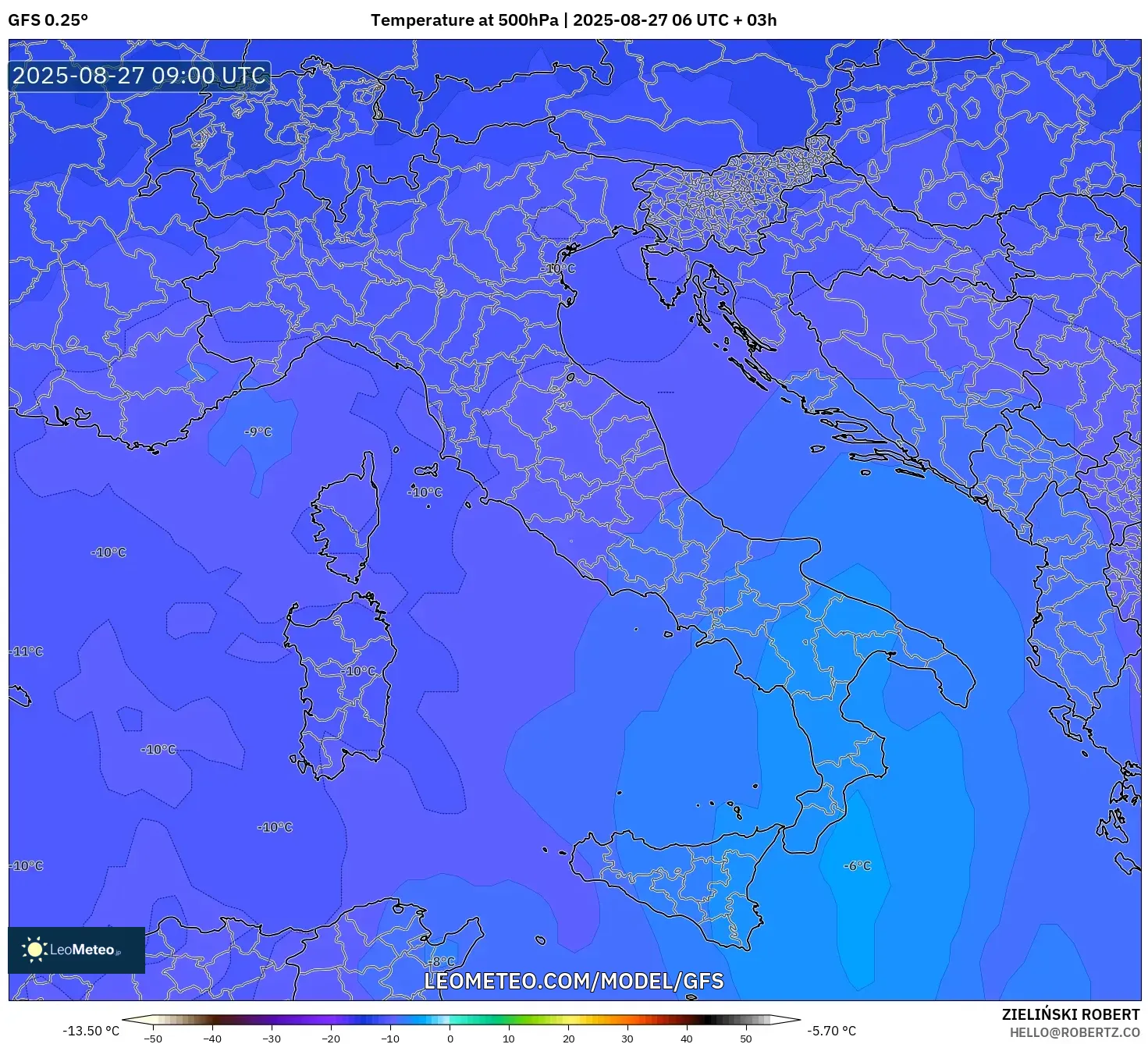 GFS model - Italy, Temperature at 500hPa GFS model - Italy, Temperature at 500hPa