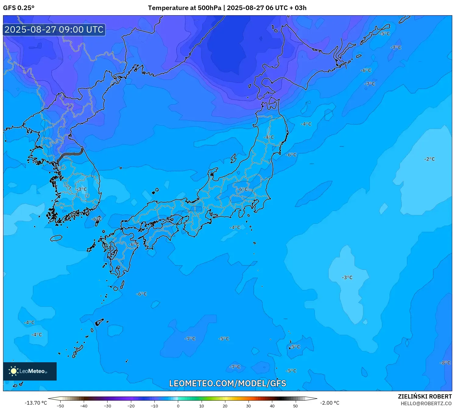 GFS model - Japan, Temperature at 500hPa GFS model - Japan, Temperature at 500hPa