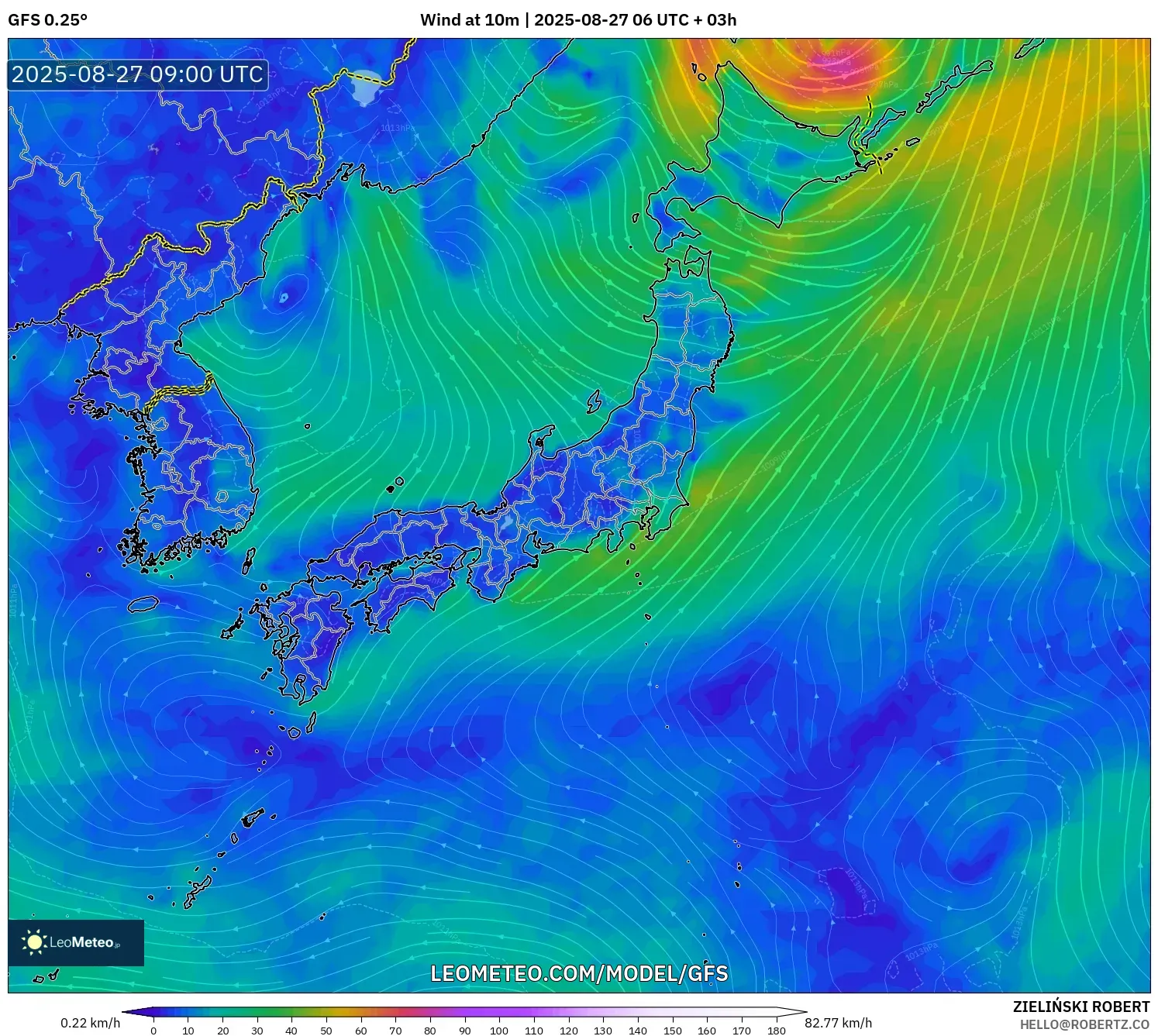 GFS model - Japan, Wind at 10m GFS model - Japan, Wind at 10m