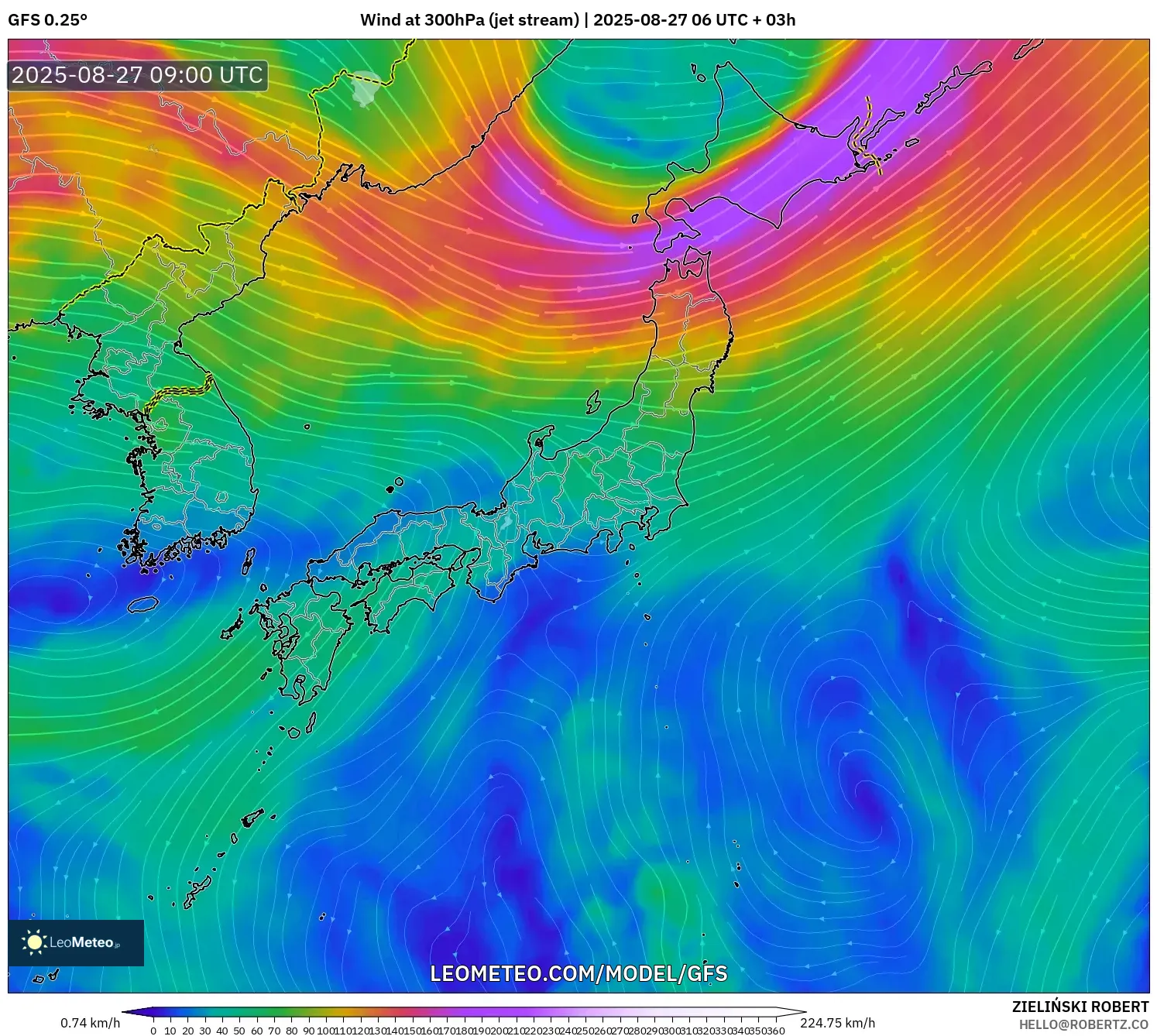 GFS model - Japan, Wind at 300hPa (jet stream) GFS model - Japan, Wind at 300hPa (jet stream)