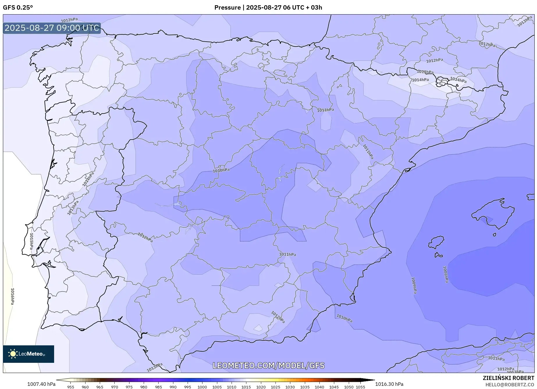 GFS model - Spain, Pressure GFS model - Spain, Pressure