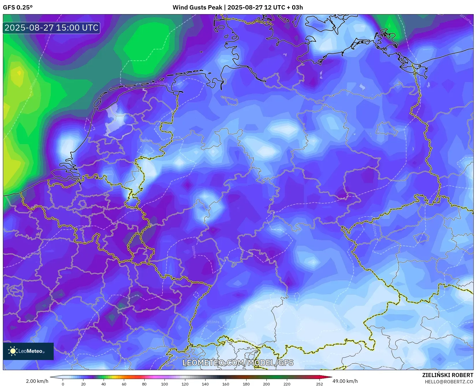 GFS model - Germany, Wind Gusts Peak GFS model - Germany, Wind Gusts Peak