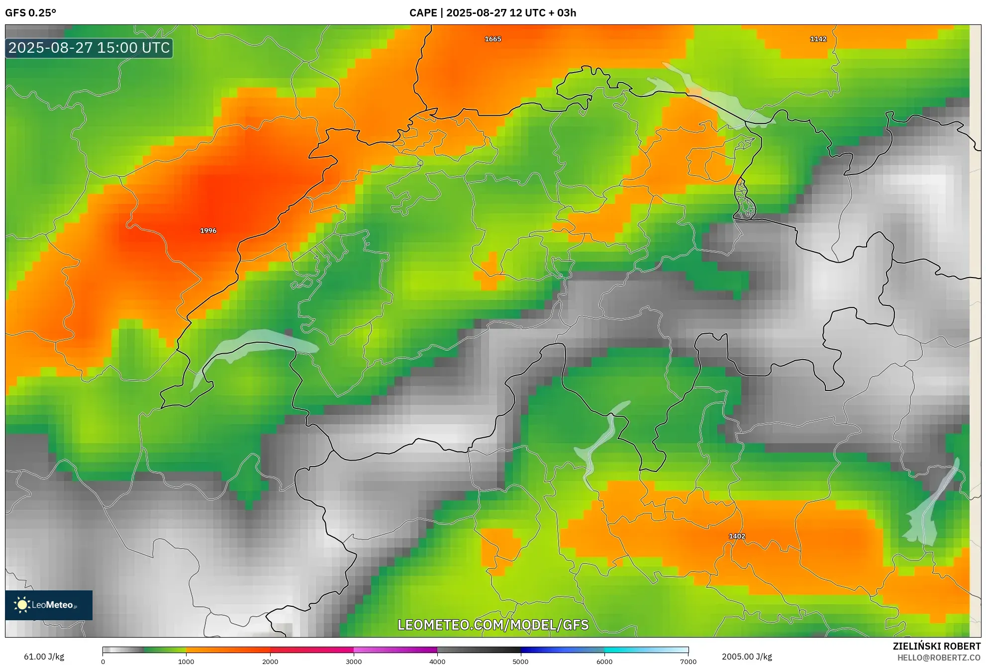 GFS model - Switzerland, CAPE GFS model - Switzerland, CAPE