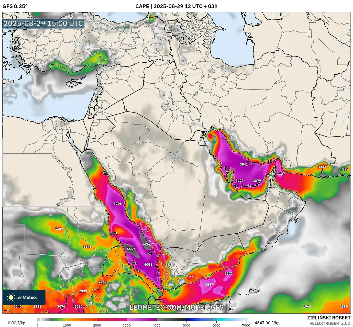 GFS model - Middle East, CAPE GFS model - Middle East, CAPE