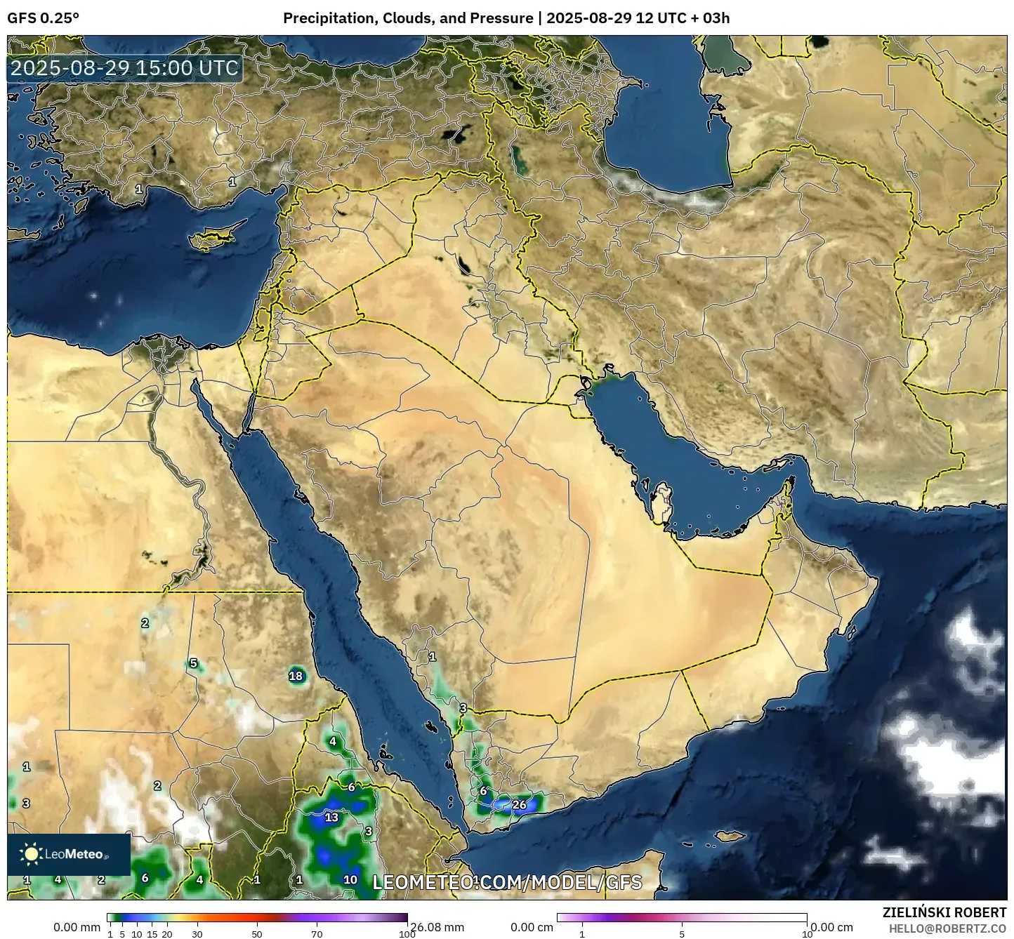 GFS model - Middle East, Precipitation, Clouds, and Pressure GFS model - Middle East, Precipitation, Clouds, and Pressure