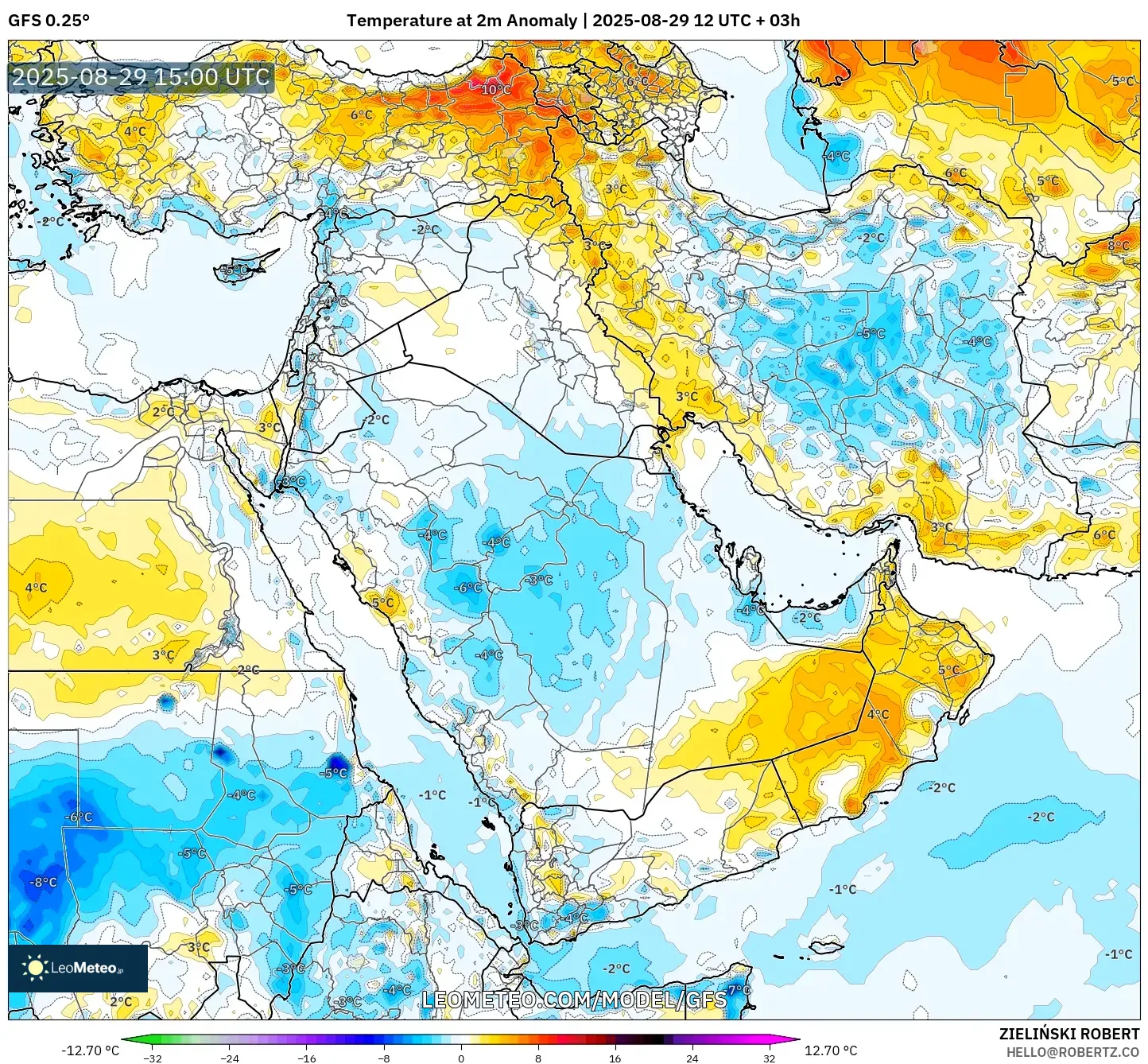 GFS model - Middle East, Temperature at 2m Anomaly GFS model - Middle East, Temperature at 2m Anomaly
