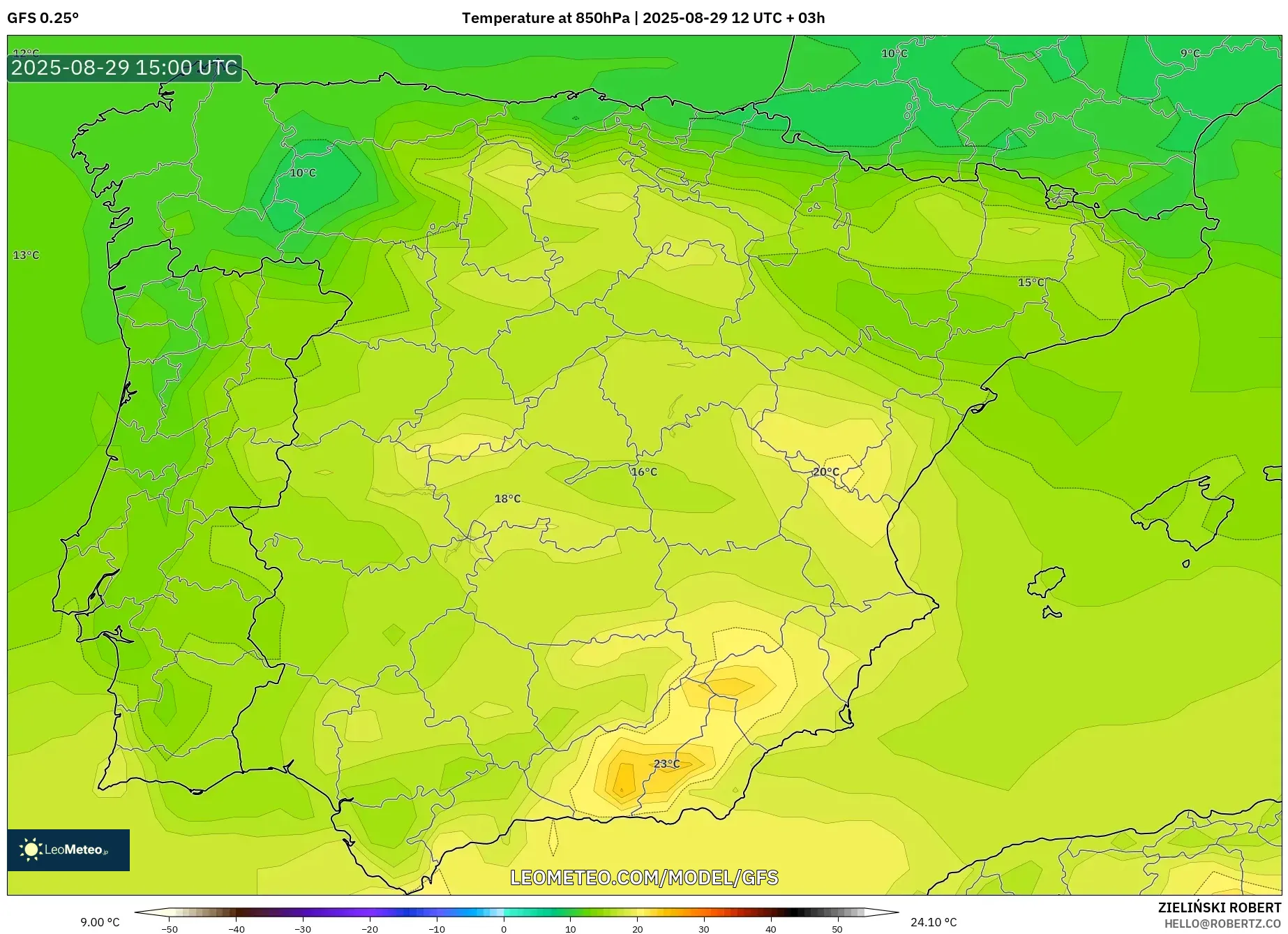 GFS model - Spain, Temperature at 850hPa GFS model - Spain, Temperature at 850hPa