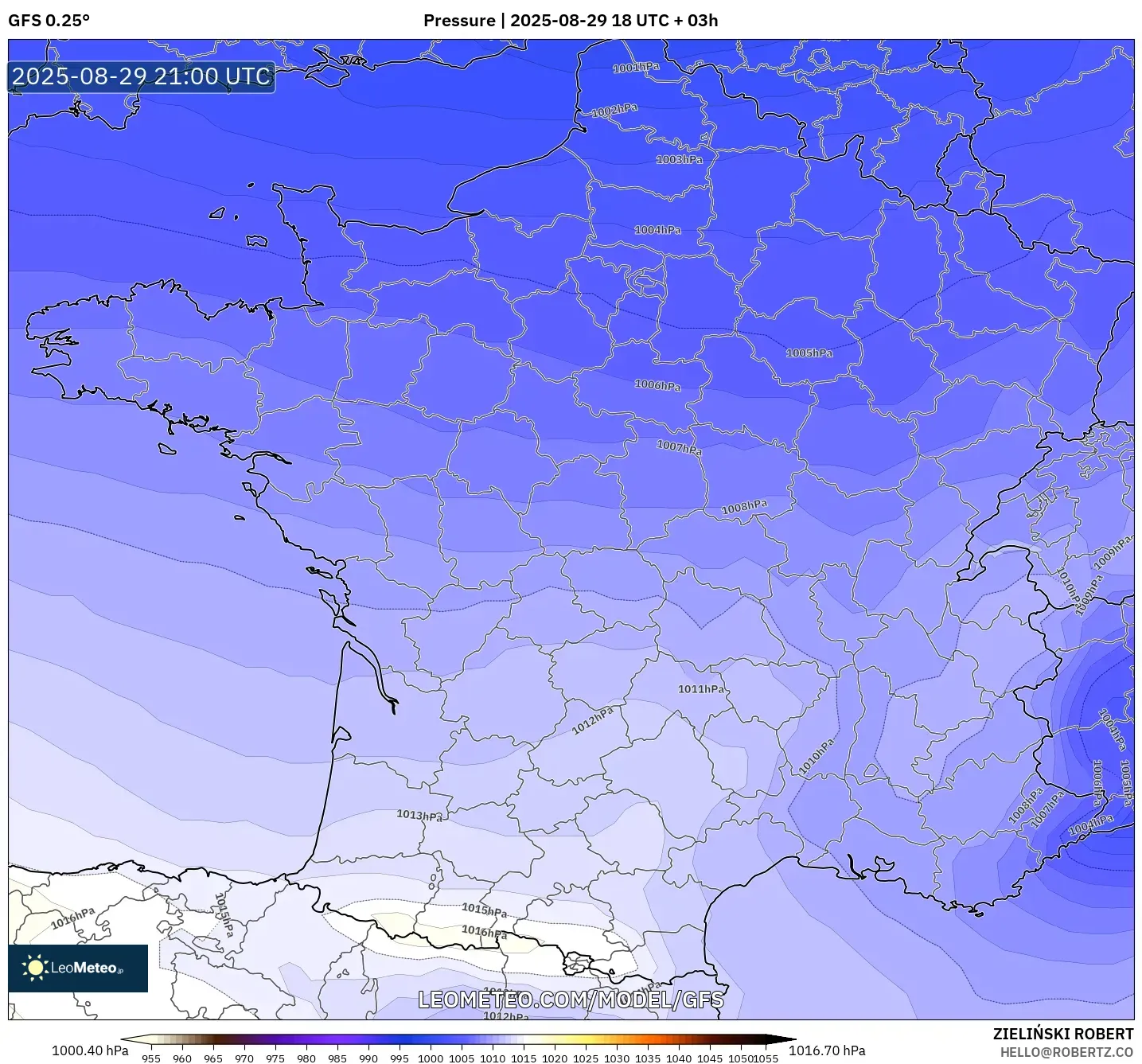 GFS model - France, Pressure GFS model - France, Pressure