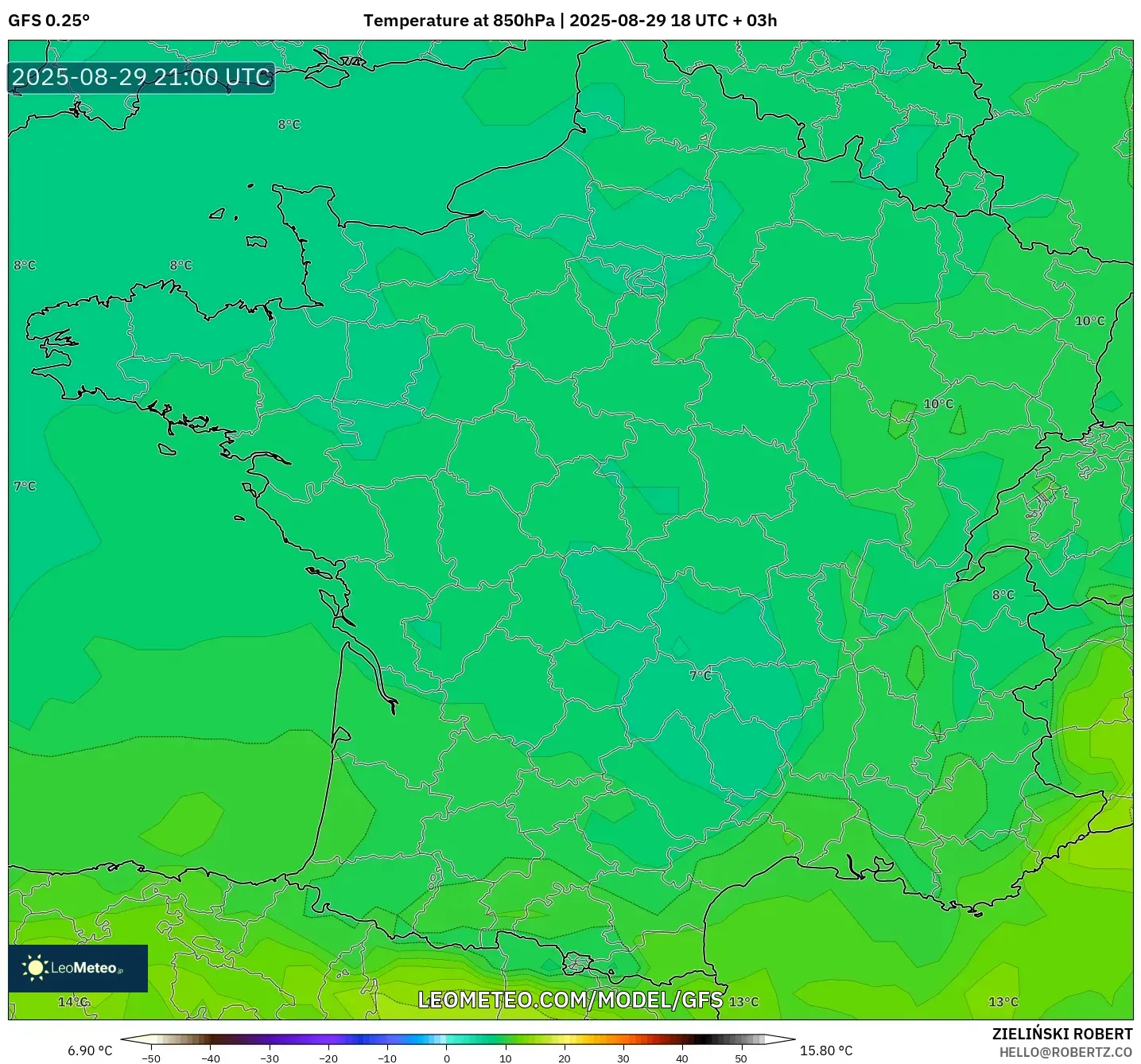GFS model - France, Temperature at 850hPa GFS model - France, Temperature at 850hPa