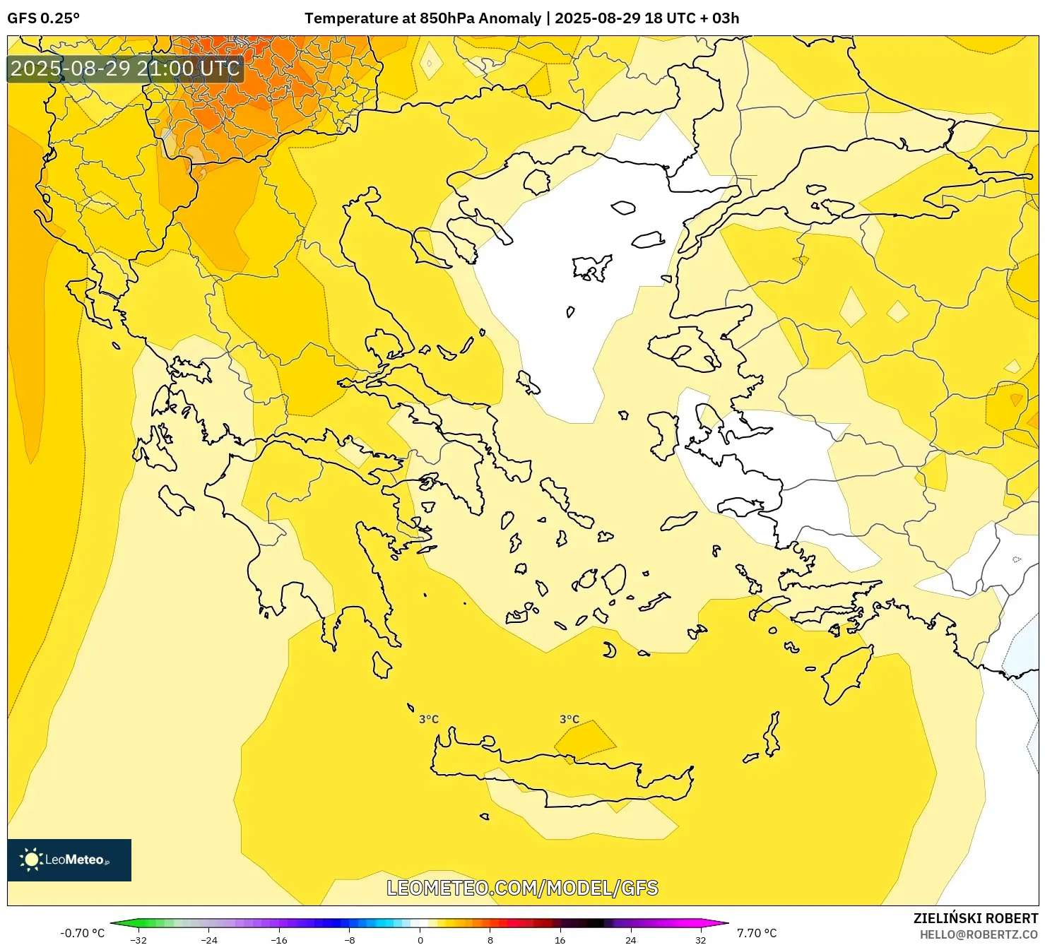 GFS model - Greece, Temperature at 850hPa Anomaly GFS model - Greece, Temperature at 850hPa Anomaly