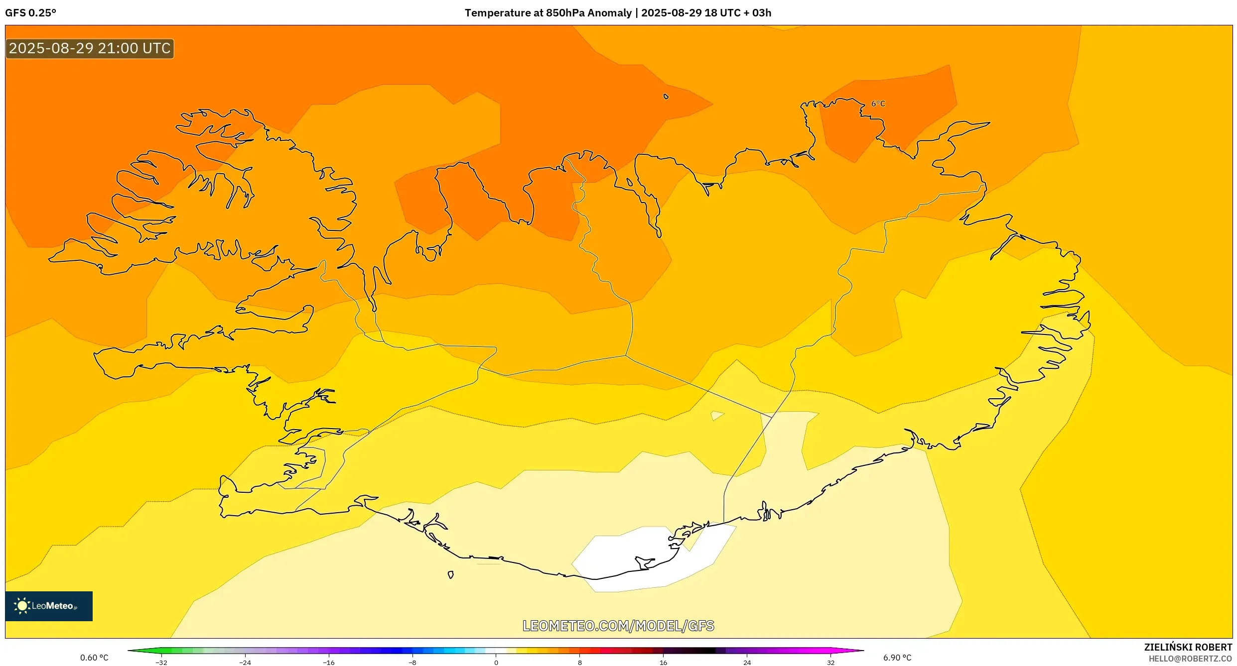 GFS model - Iceland, Temperature at 850hPa Anomaly GFS model - Iceland, Temperature at 850hPa Anomaly