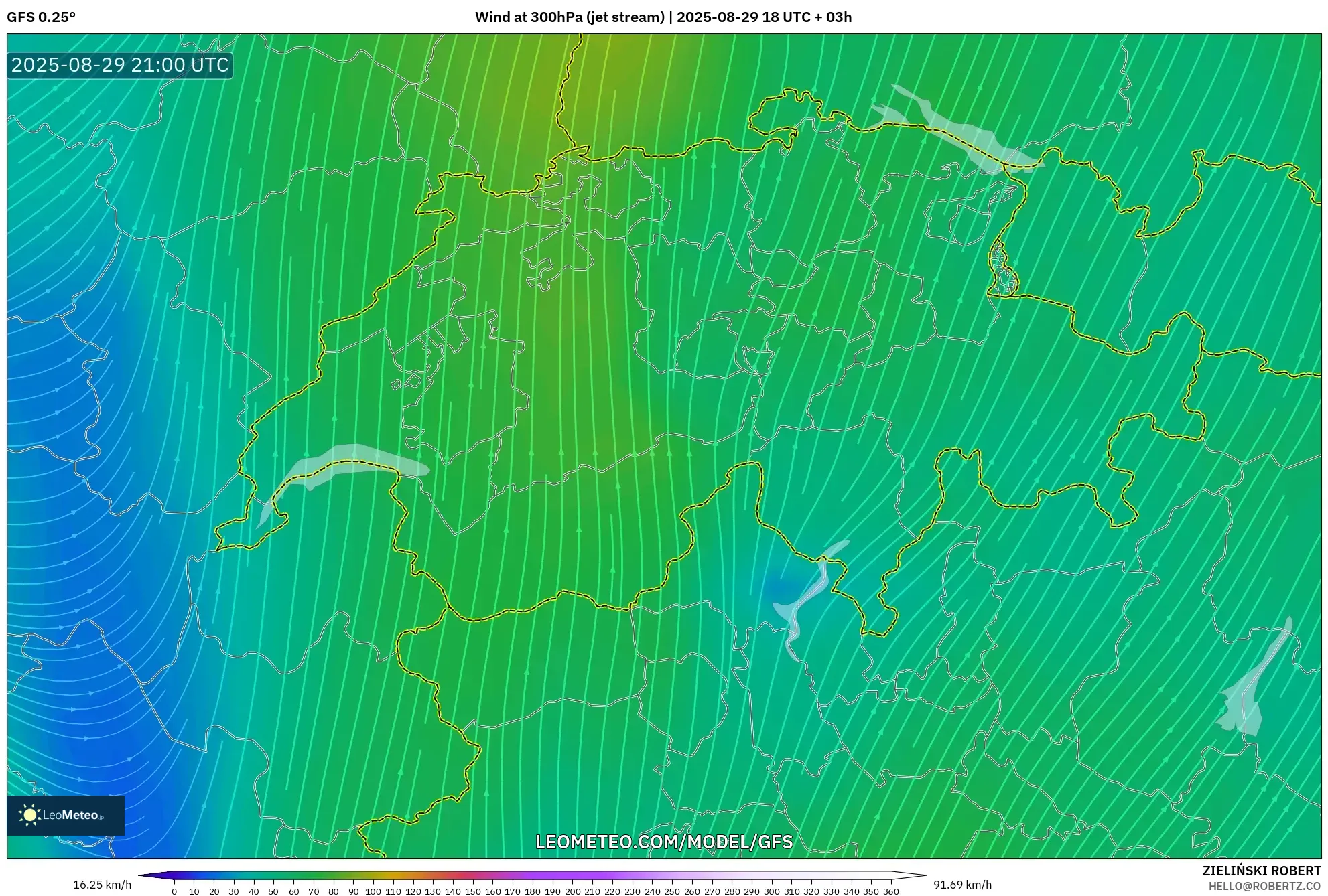 GFS model - Switzerland, Wind at 300hPa (jet stream) GFS model - Switzerland, Wind at 300hPa (jet stream)