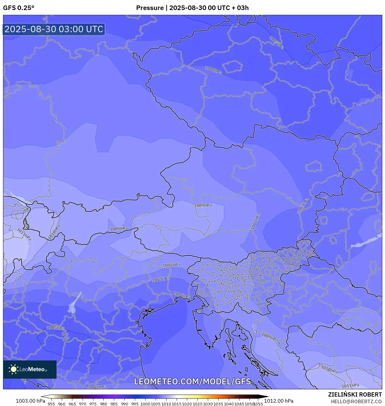 GFS model - Austria, Pressure GFS model - Austria, Pressure