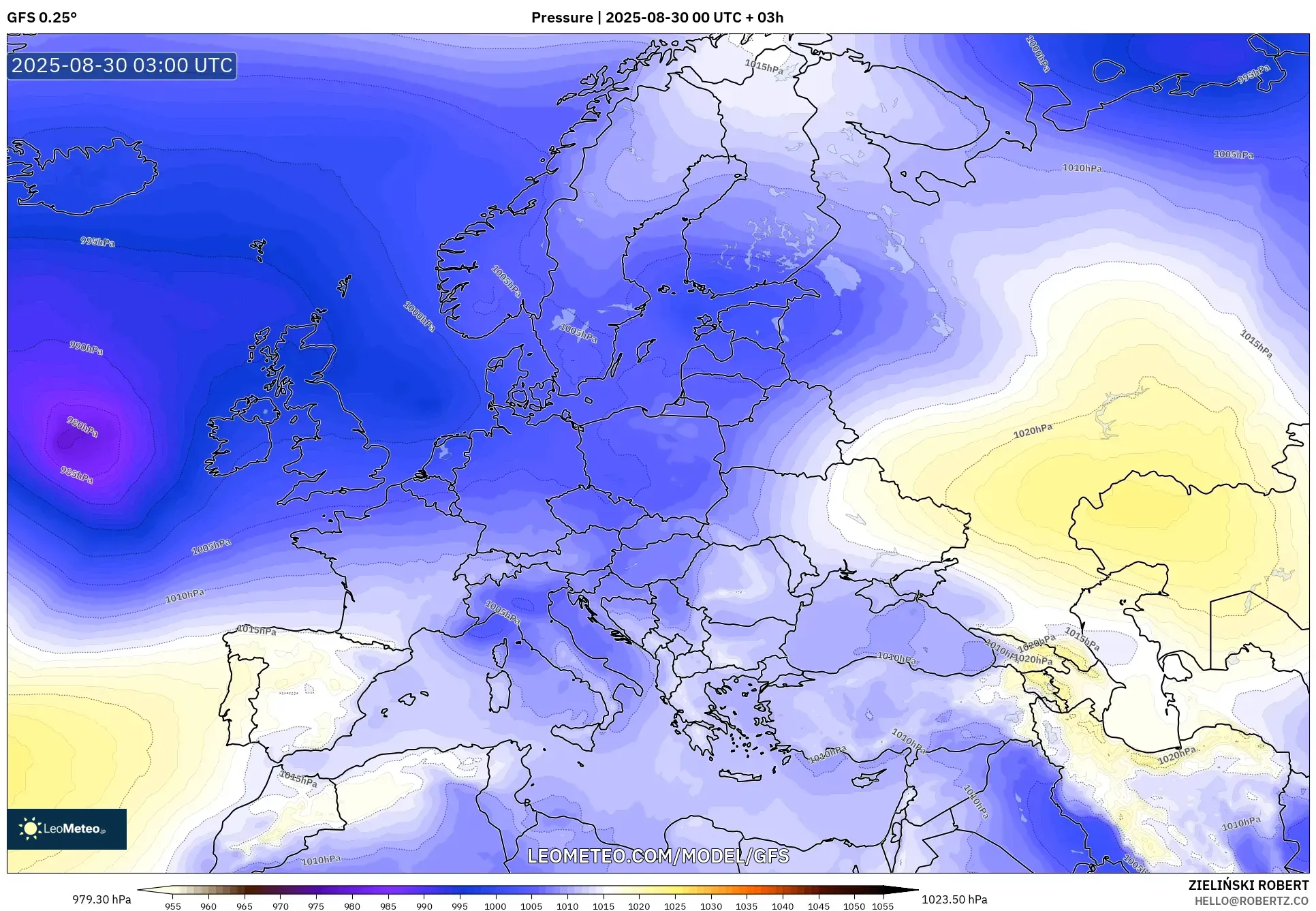 GFS model - Europe, Pressure GFS model - Europe, Pressure