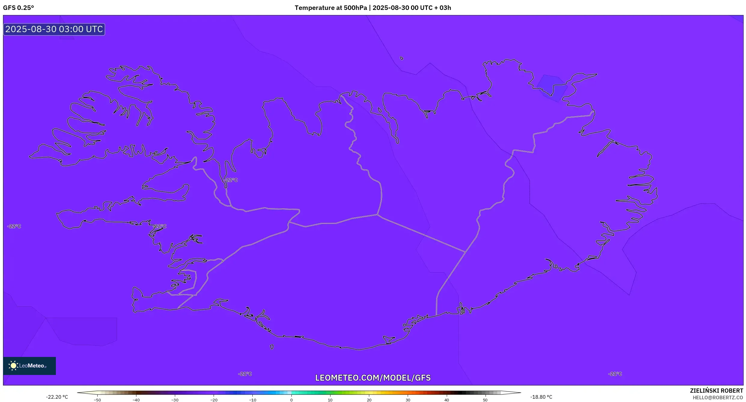GFS model - Iceland, Temperature at 500hPa GFS model - Iceland, Temperature at 500hPa