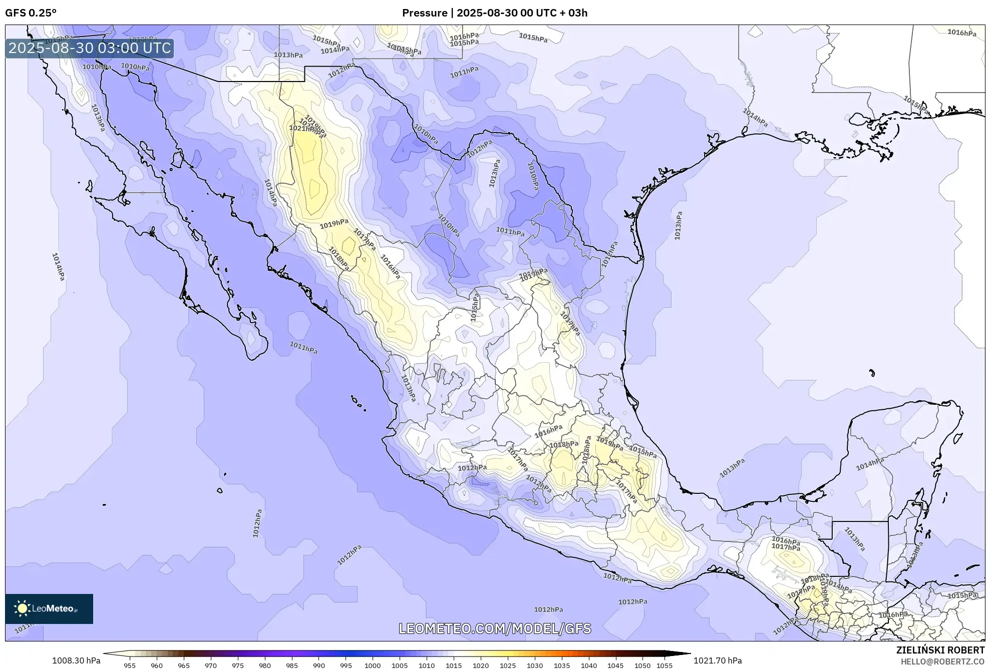 GFS model - Mexico, Pressure GFS model - Mexico, Pressure