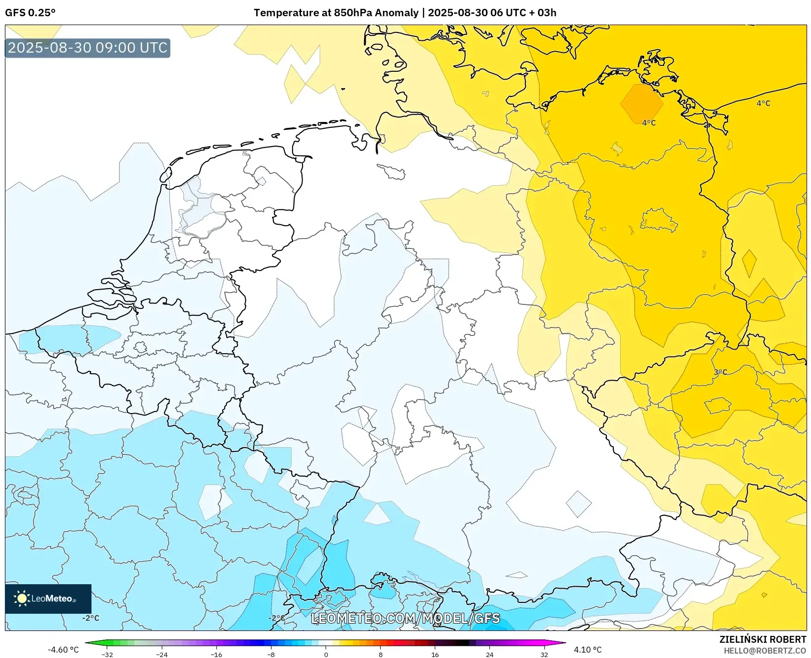 GFS model - Germany, Temperature at 850hPa Anomaly