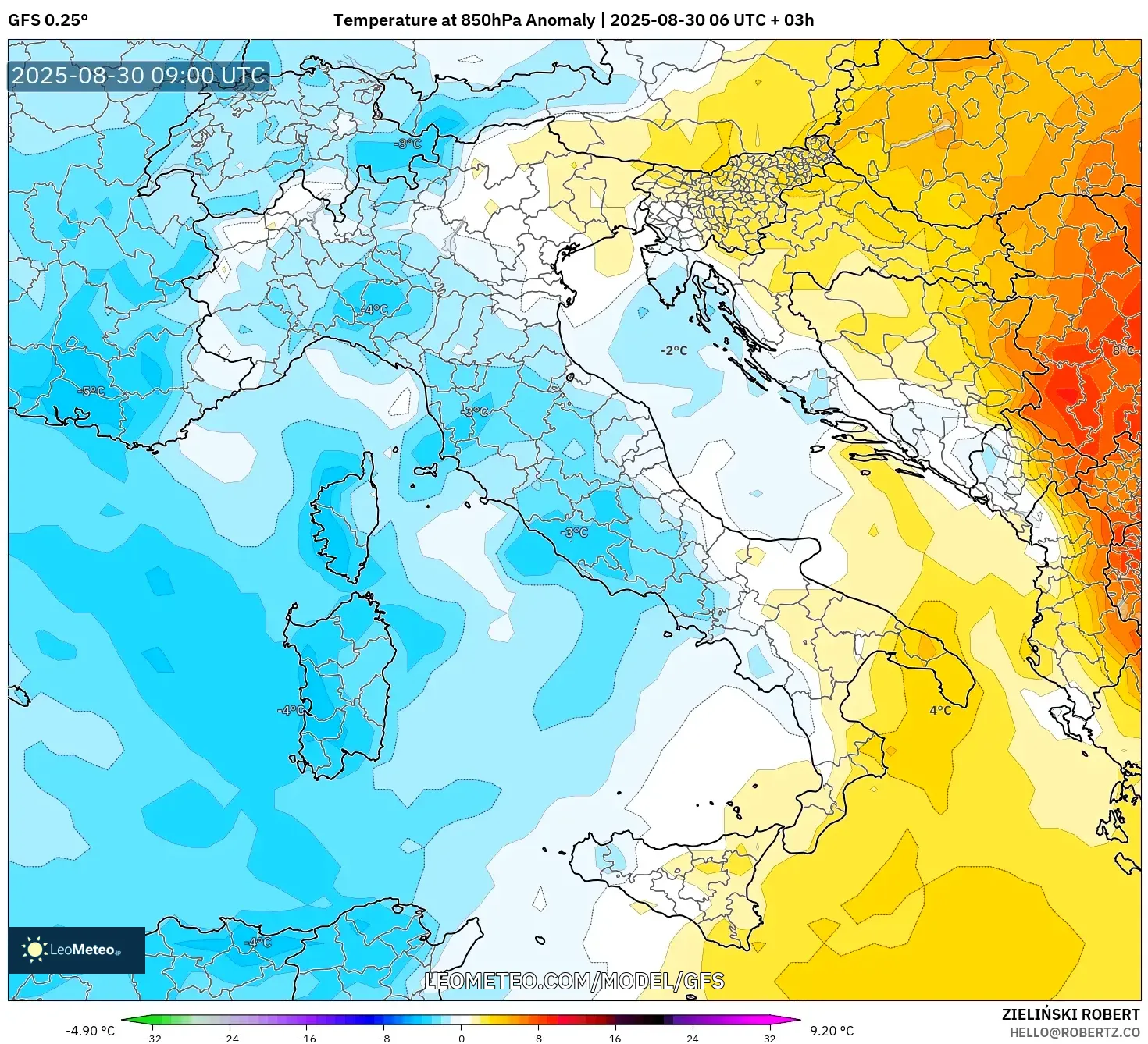 GFS model - Italy, Temperature at 850hPa Anomaly GFS model - Italy, Temperature at 850hPa Anomaly