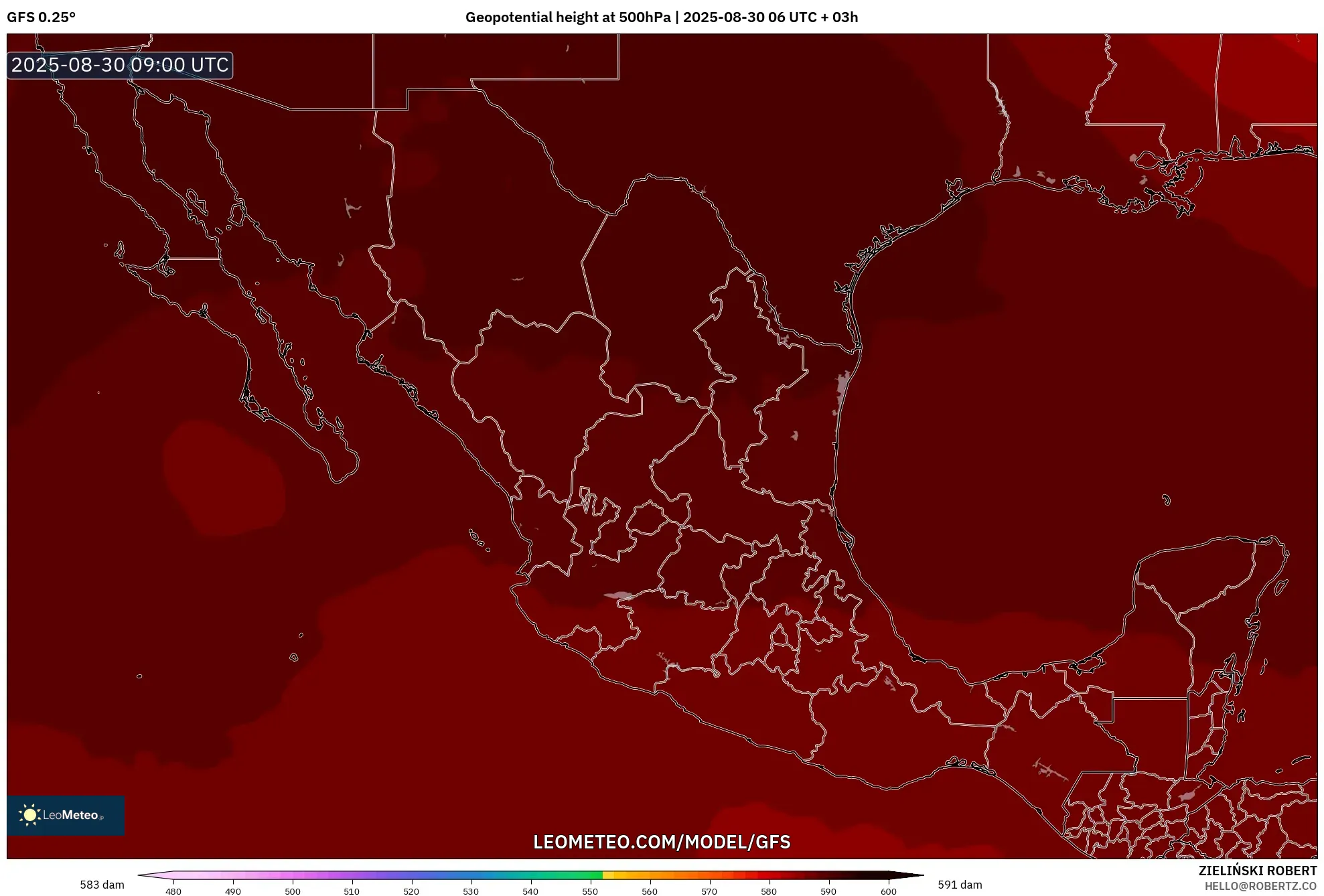 GFS model - Mexico, Geopotential height at 500hPa GFS model - Mexico, Geopotential height at 500hPa