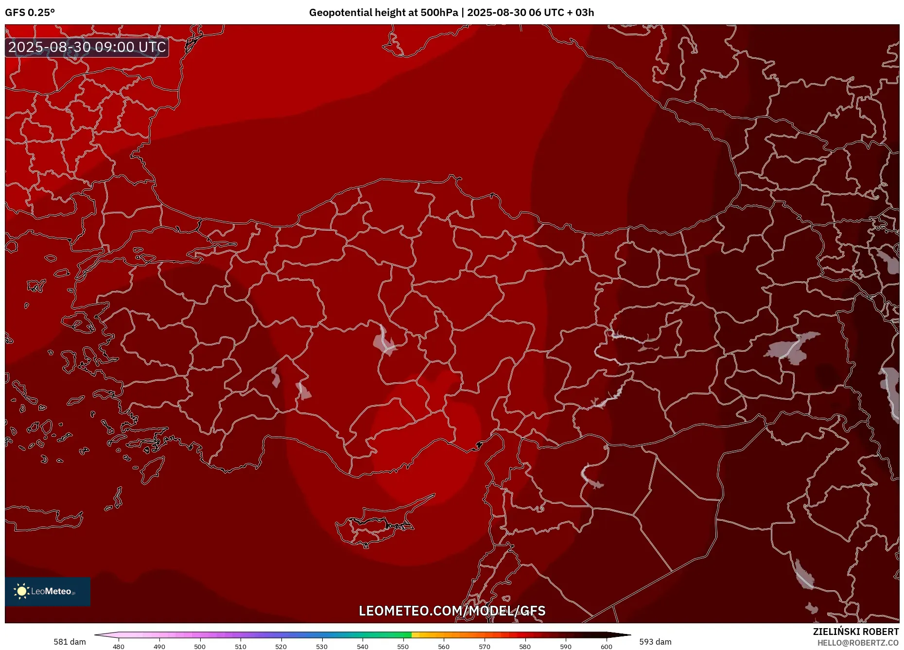 GFS model - Turkey, Geopotential height at 500hPa GFS model - Turkey, Geopotential height at 500hPa