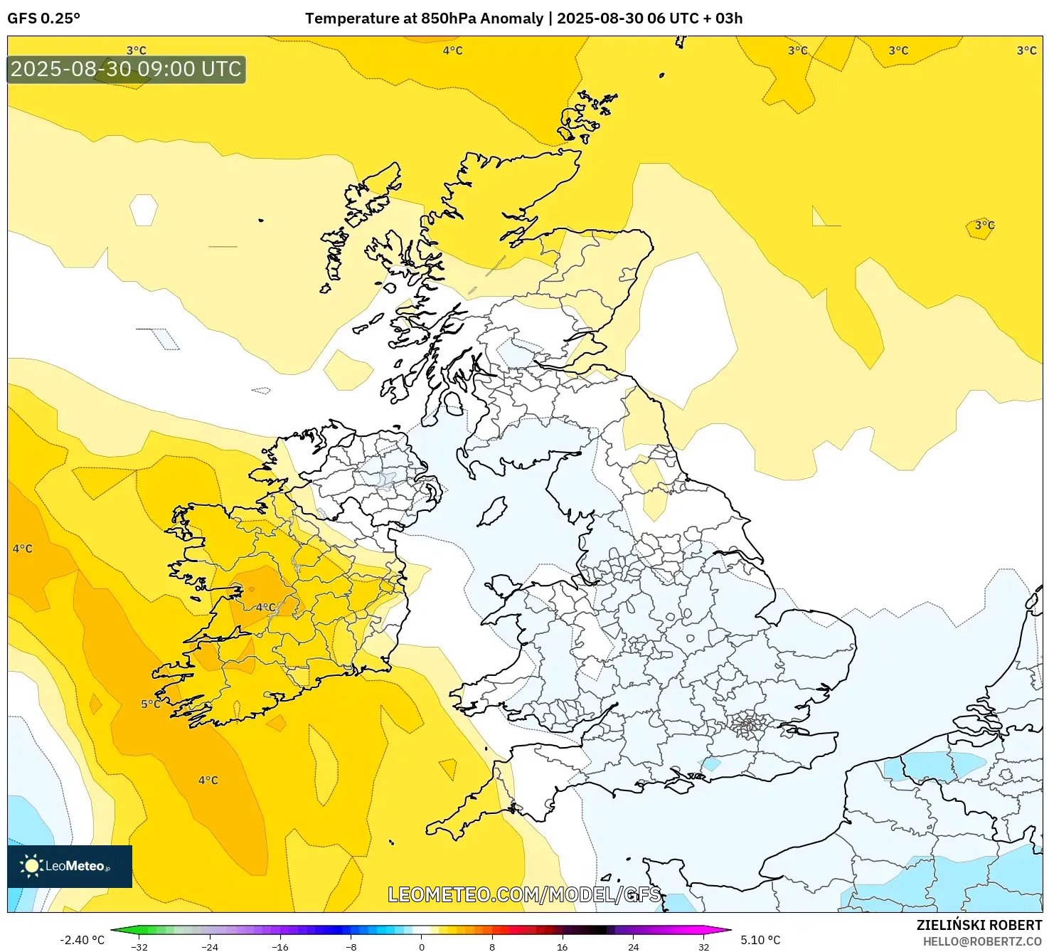 GFS model - United Kingdom, Temperature at 850hPa Anomaly GFS model - United Kingdom, Temperature at 850hPa Anomaly