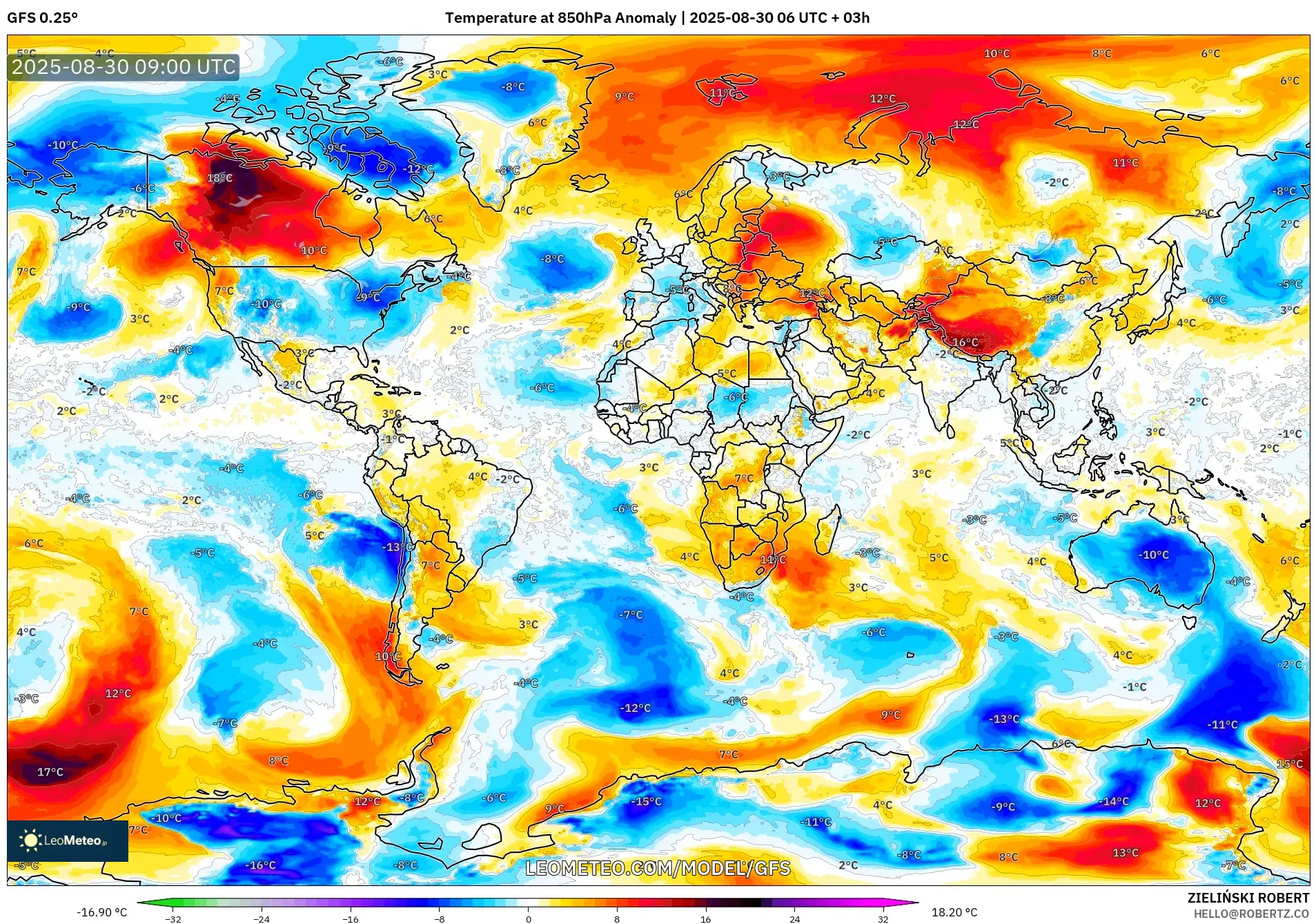 GFS model - World, Temperature at 850hPa Anomaly GFS model - World, Temperature at 850hPa Anomaly