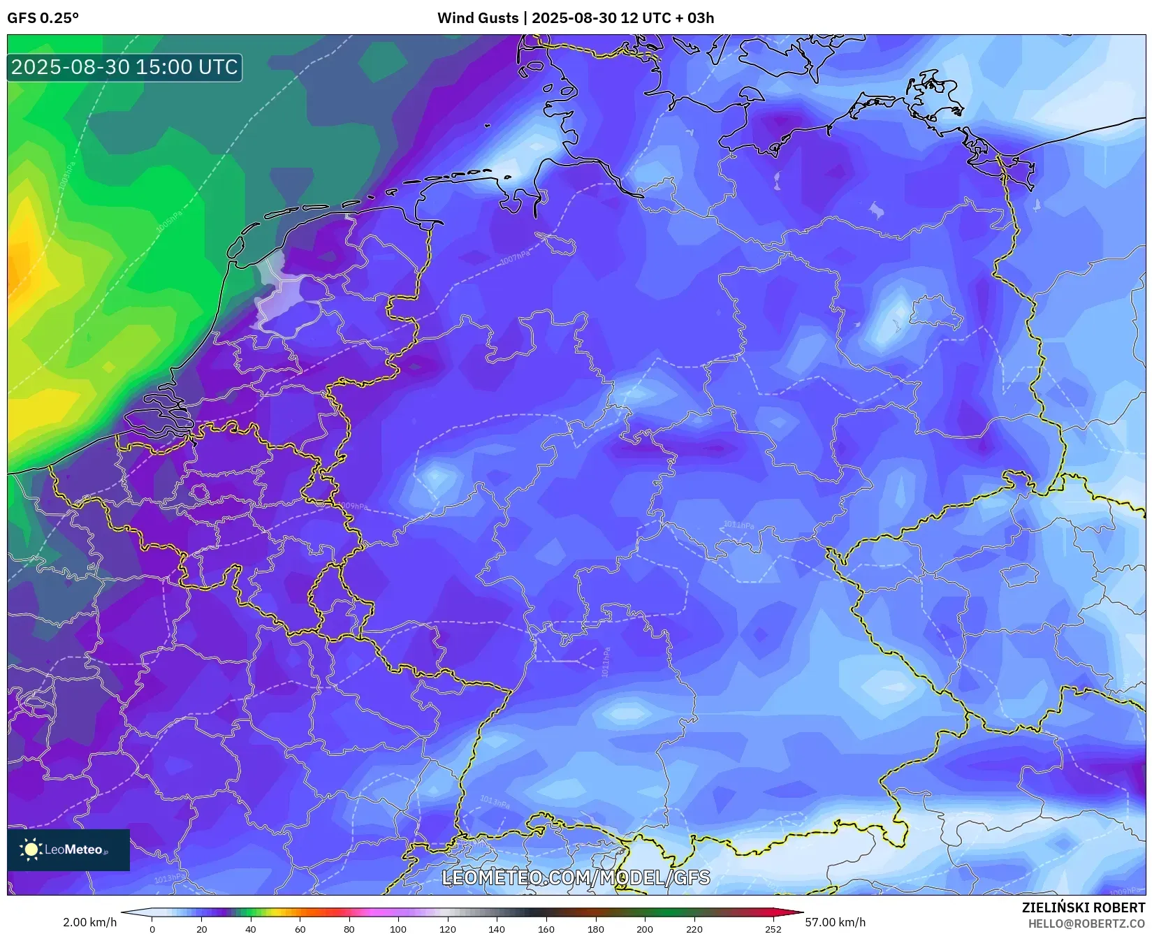 GFS model - Germany, Wind Gusts