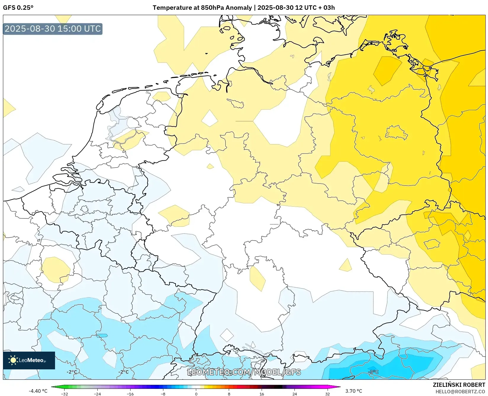 GFS model - Germany, Temperature at 850hPa Anomaly GFS model - Germany, Temperature at 850hPa Anomaly