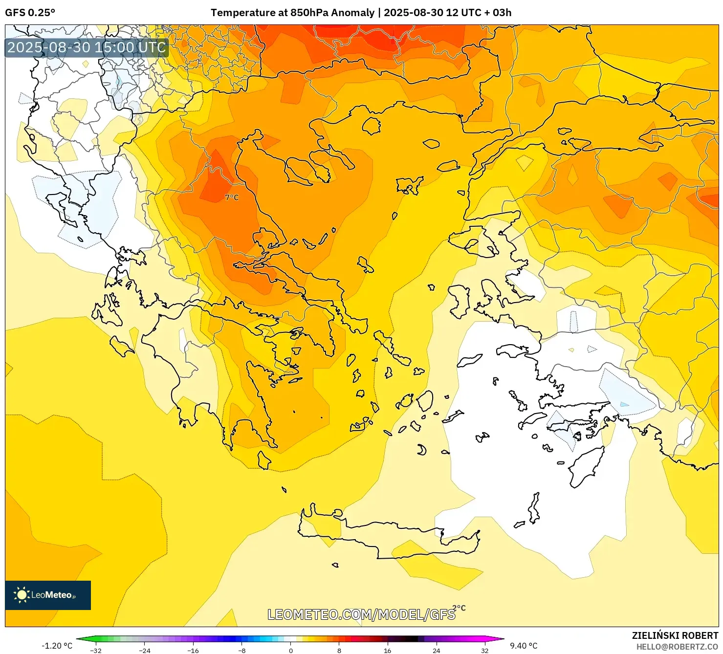 GFS model - Greece, Temperature at 850hPa Anomaly GFS model - Greece, Temperature at 850hPa Anomaly