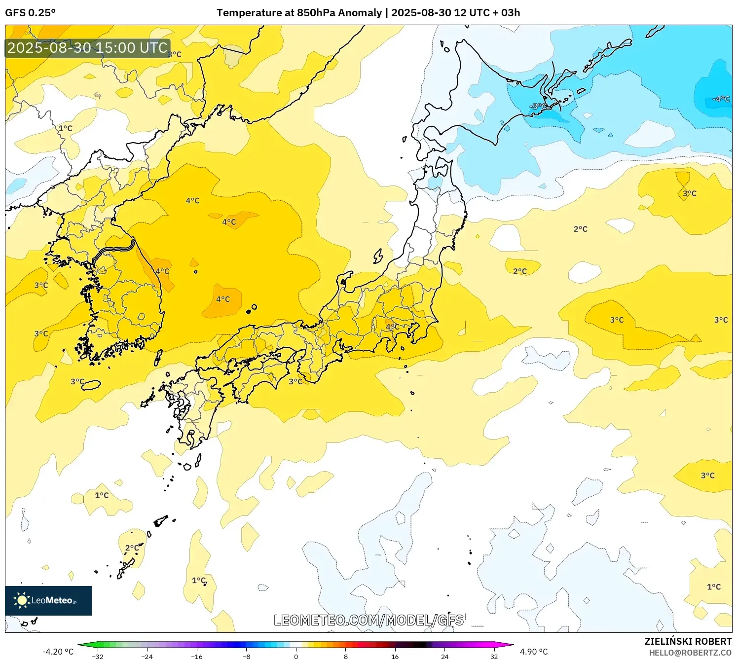 GFS model - Japan, Temperature at 850hPa Anomaly GFS model - Japan, Temperature at 850hPa Anomaly