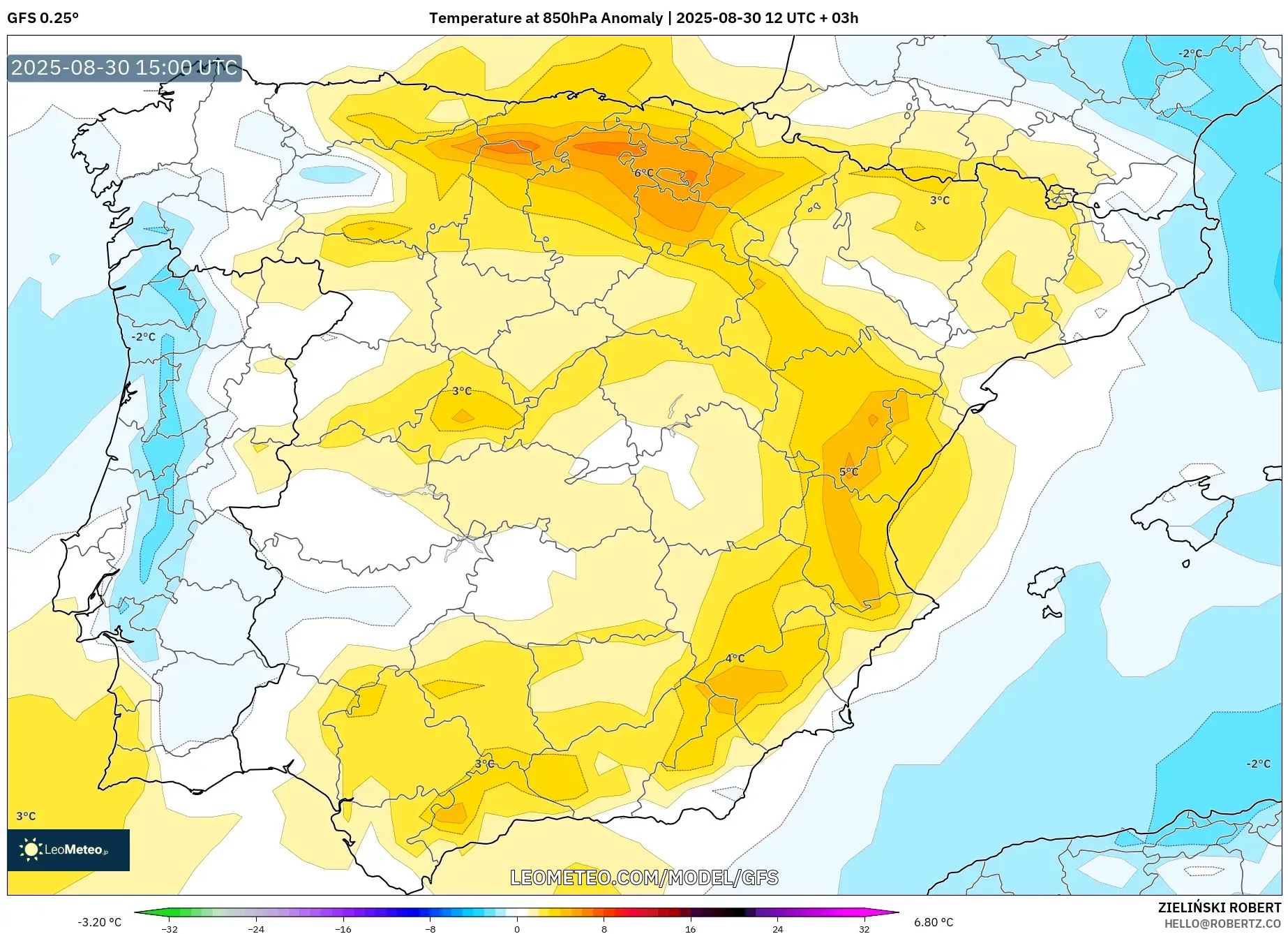 GFS model - Spain, Temperature at 850hPa Anomaly GFS model - Spain, Temperature at 850hPa Anomaly