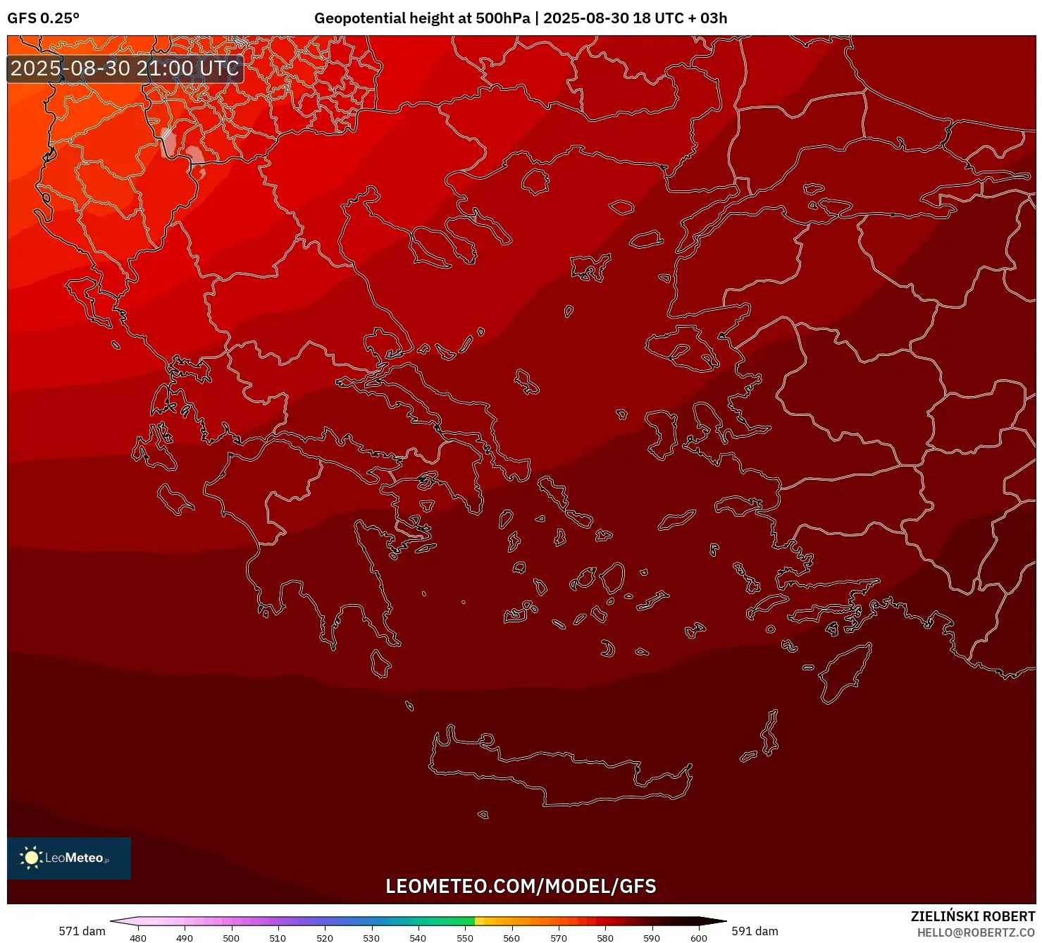 GFS model - Greece, Geopotential height at 500hPa GFS model - Greece, Geopotential height at 500hPa