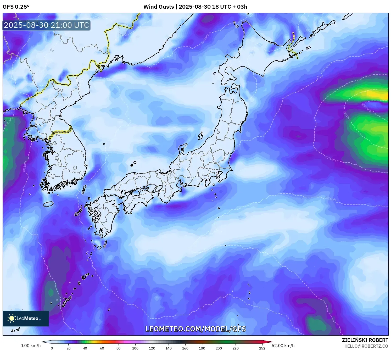 GFS model - Japan, Wind Gusts GFS model - Japan, Wind Gusts