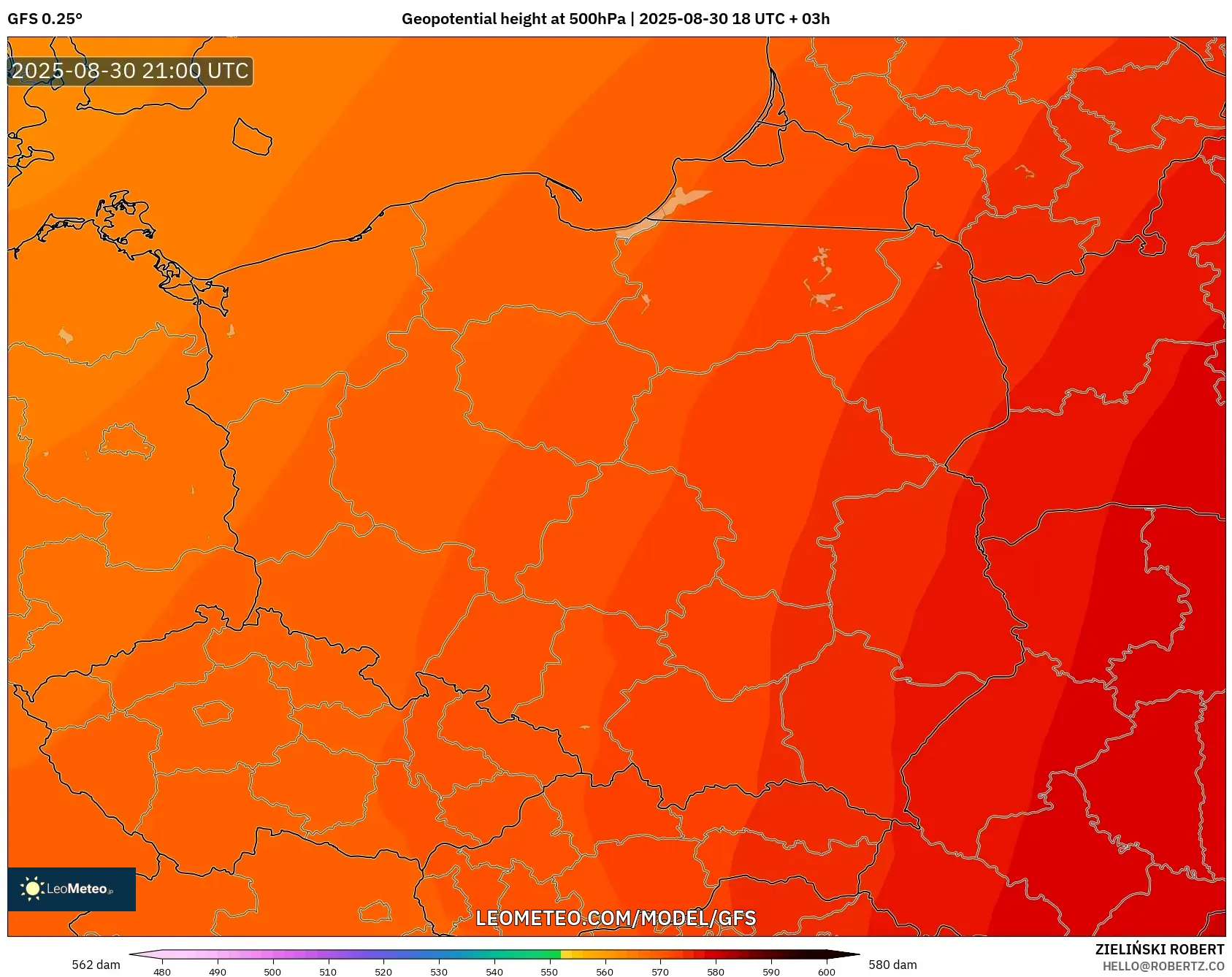 GFS model - Poland, Geopotential height at 500hPa GFS model - Poland, Geopotential height at 500hPa