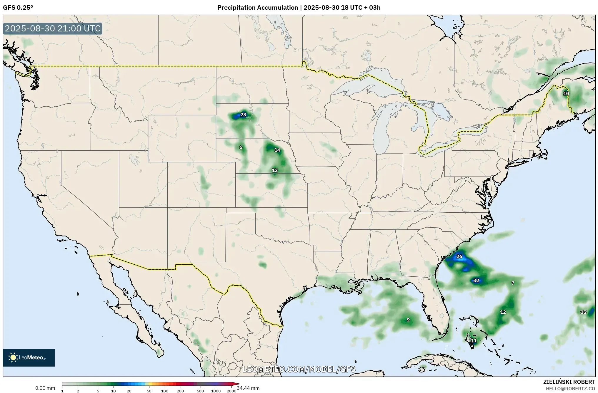 GFS model - United States, Precipitation Accumulation GFS model - United States, Precipitation Accumulation