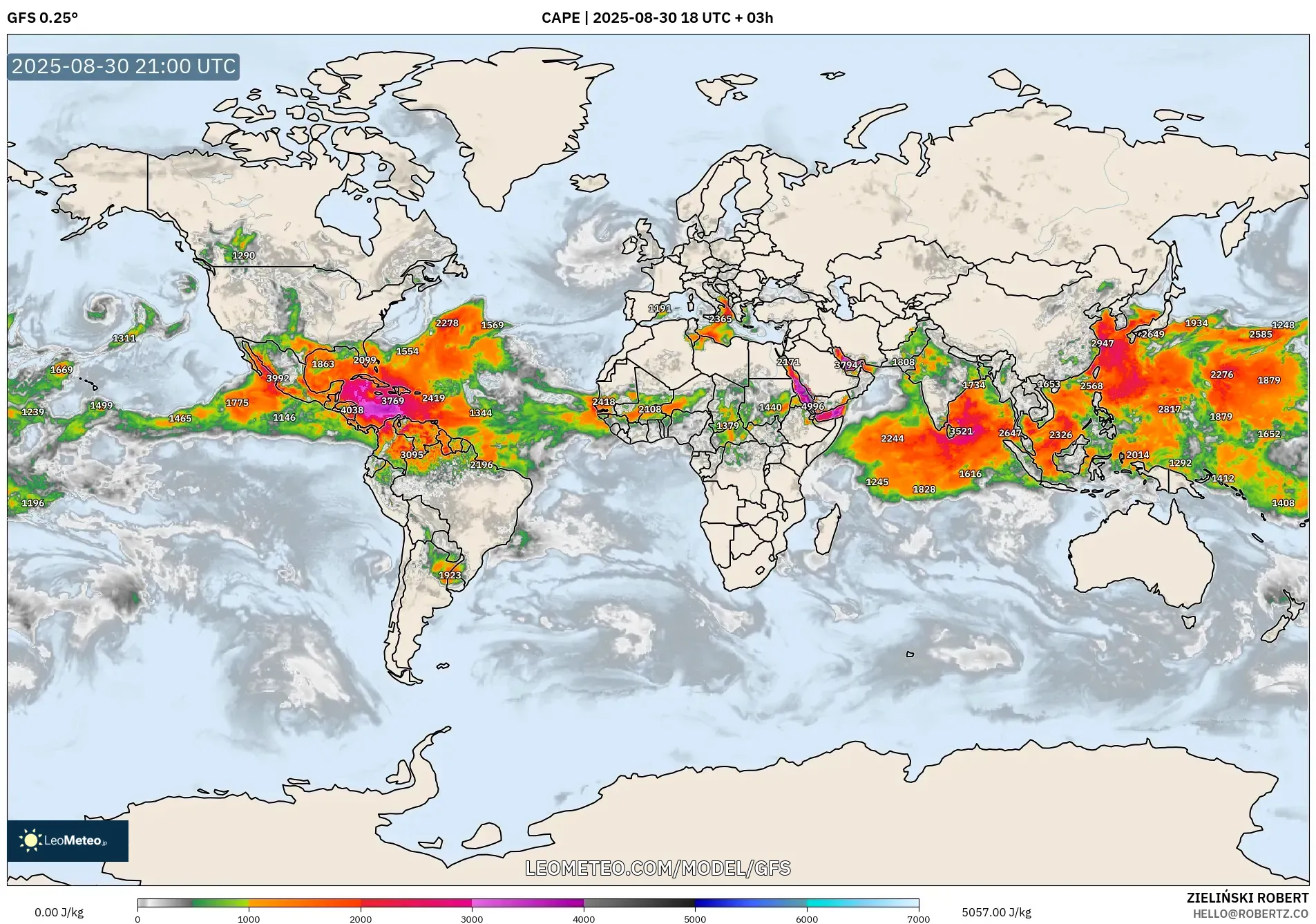 GFS model - World, CAPE GFS model - World, CAPE