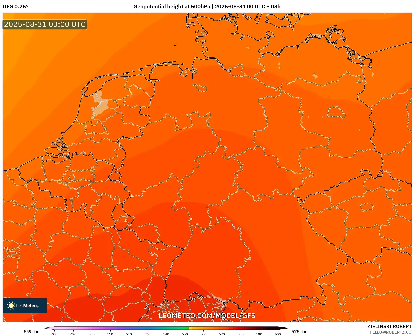 GFS model - Germany, Geopotential height at 500hPa GFS model - Germany, Geopotential height at 500hPa