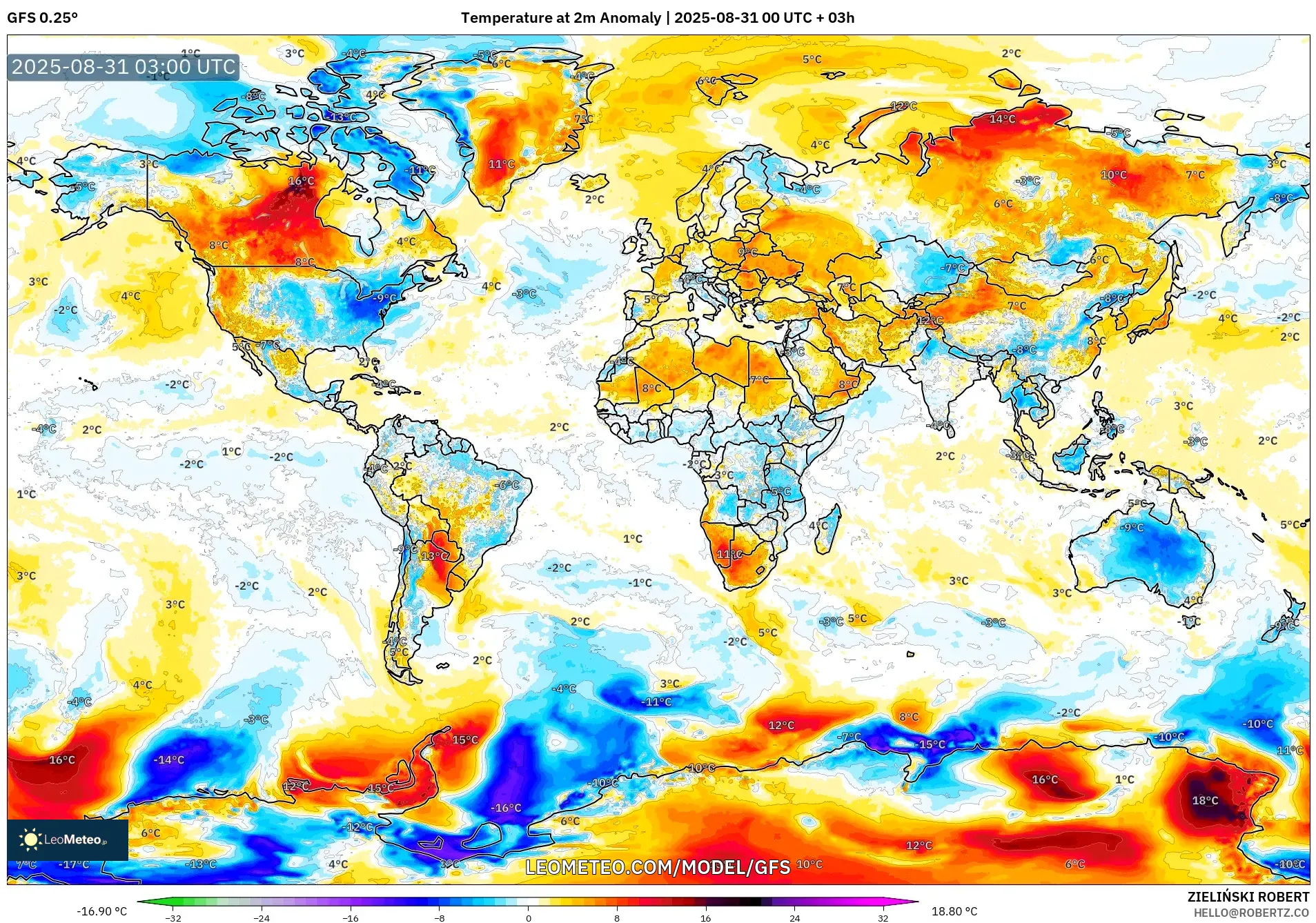 GFS model - World, Temperature at 2m Anomaly GFS model - World, Temperature at 2m Anomaly