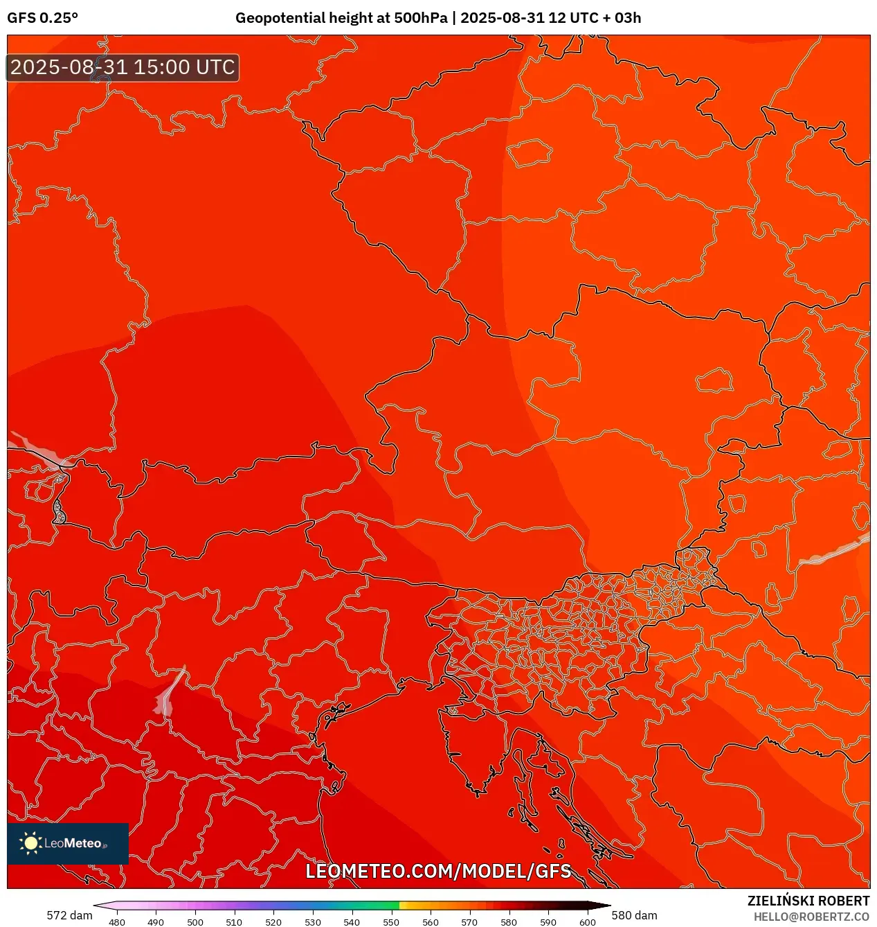 GFS model - Austria, Geopotential height at 500hPa