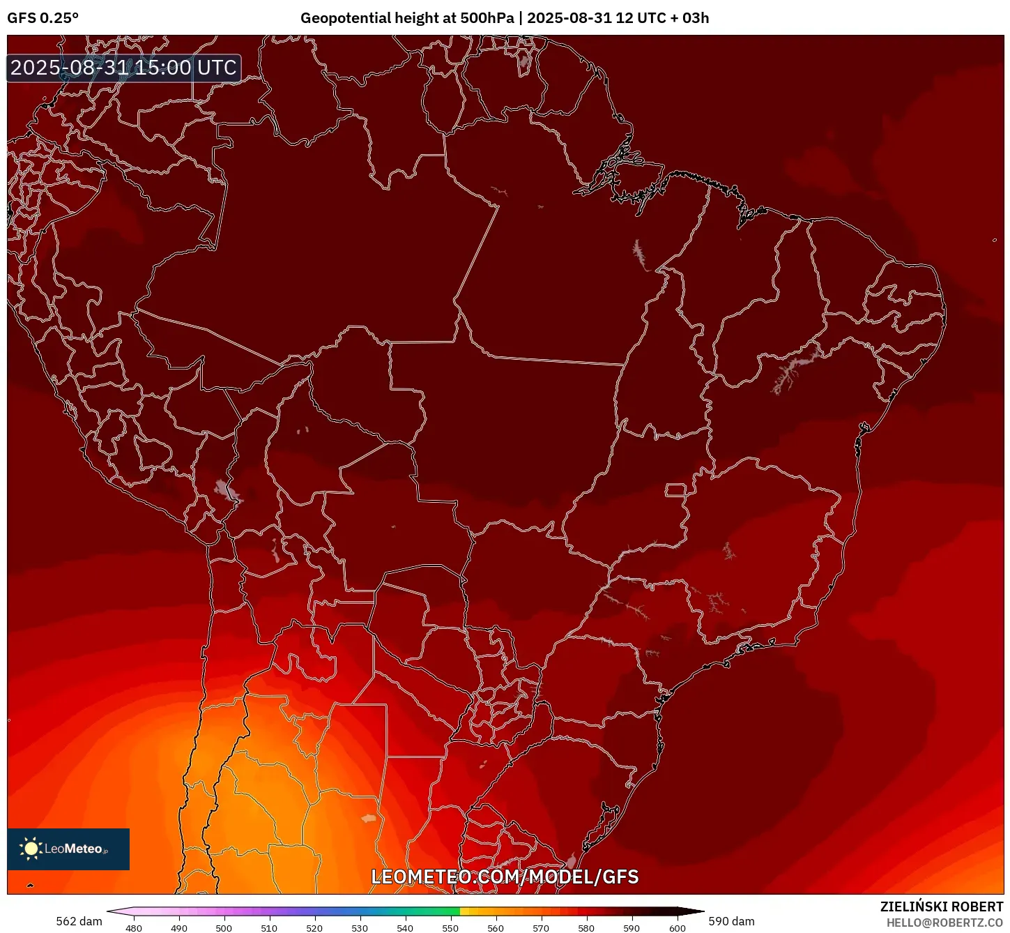 GFS model - Brazil, Geopotential height at 500hPa GFS model - Brazil, Geopotential height at 500hPa