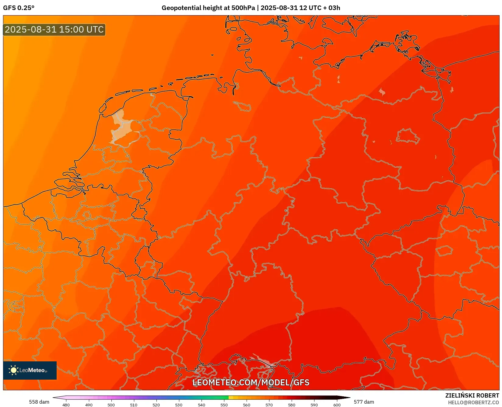 GFS model - Germany, Geopotential height at 500hPa