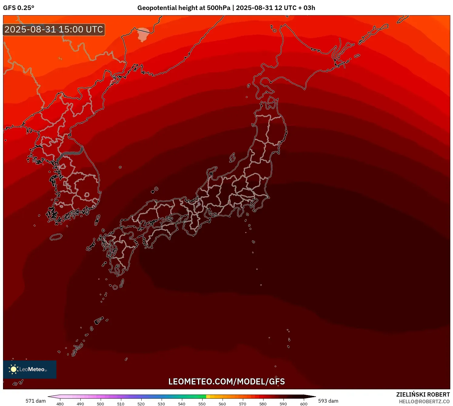 GFS model - Japan, Geopotential height at 500hPa GFS model - Japan, Geopotential height at 500hPa