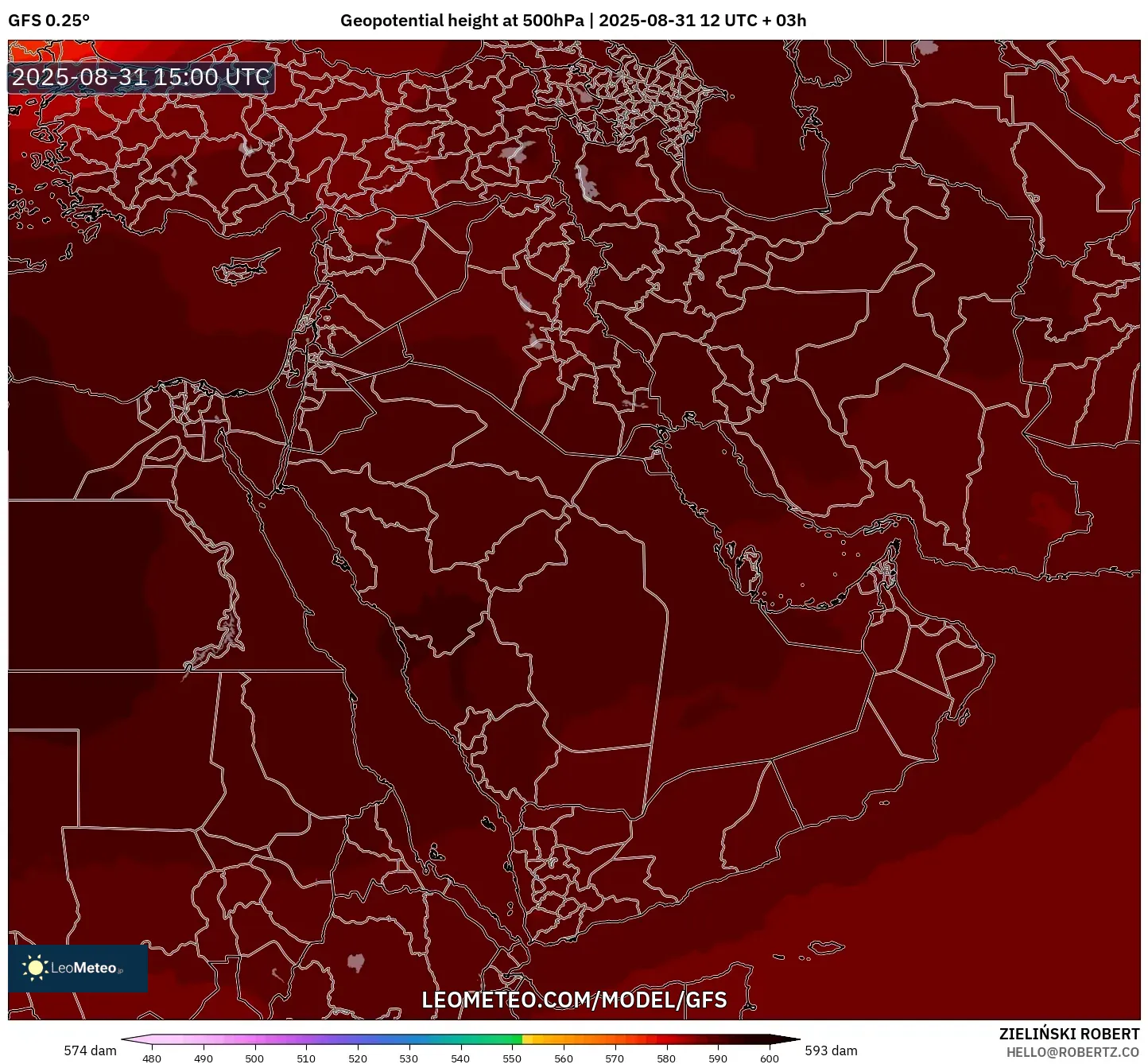 GFS model - Middle East, Geopotential height at 500hPa GFS model - Middle East, Geopotential height at 500hPa