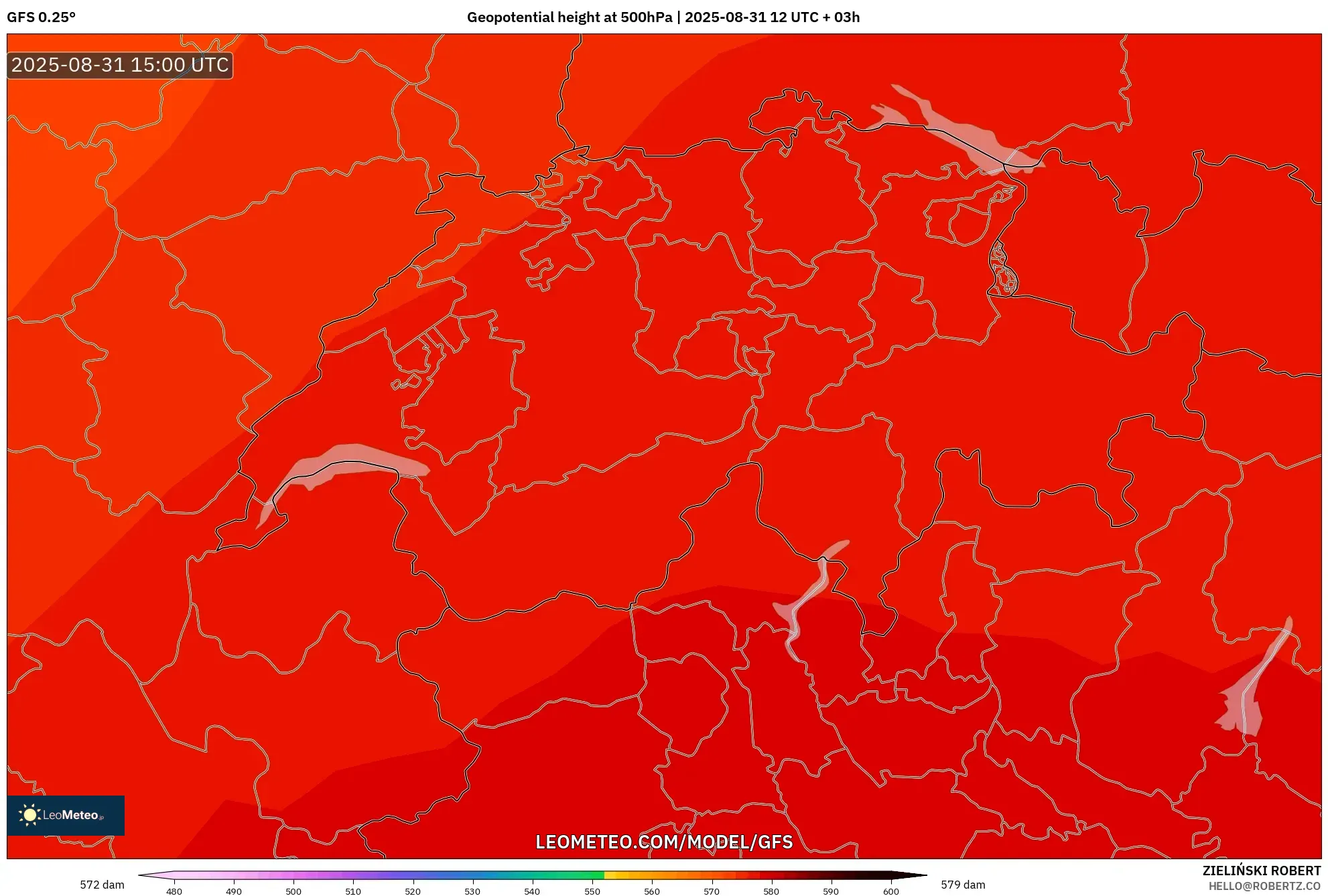 GFS model - Switzerland, Geopotential height at 500hPa GFS model - Switzerland, Geopotential height at 500hPa