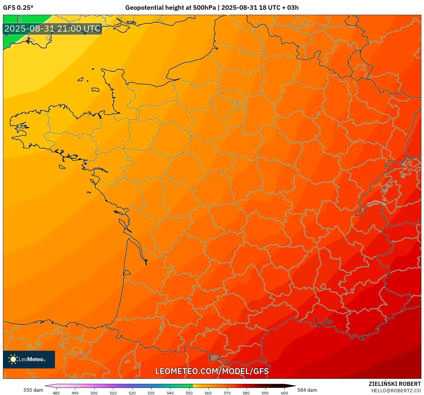 GFS model - France, Geopotential height at 500hPa GFS model - France, Geopotential height at 500hPa