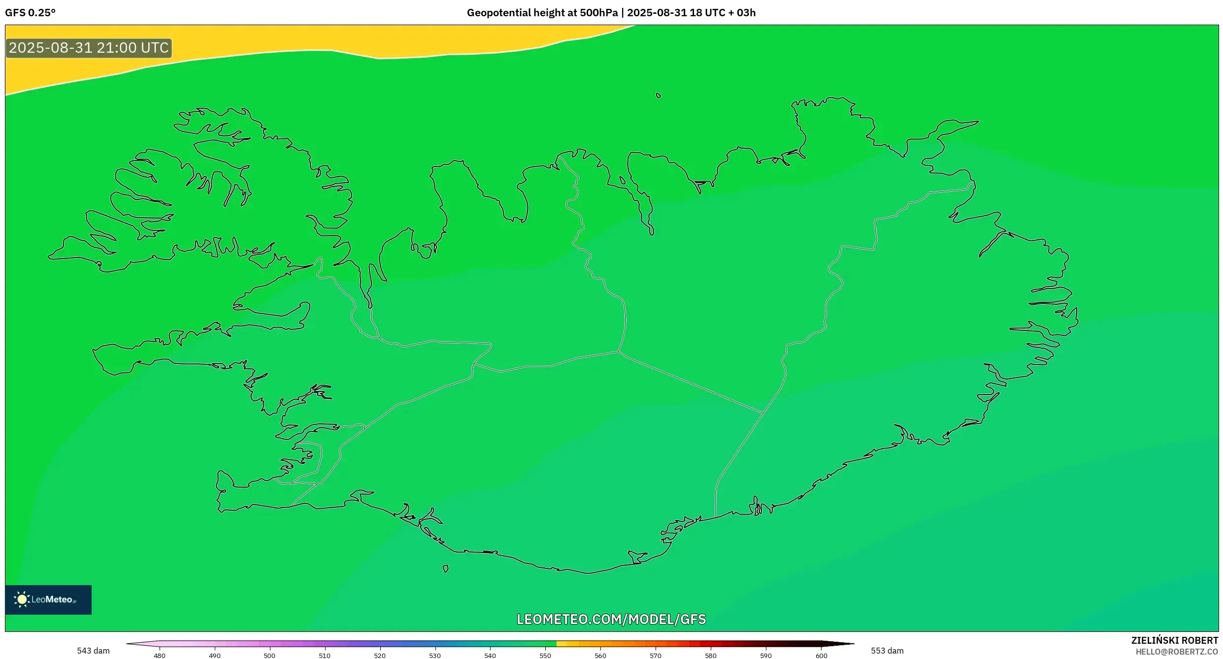 GFS model - Iceland, Geopotential height at 500hPa GFS model - Iceland, Geopotential height at 500hPa
