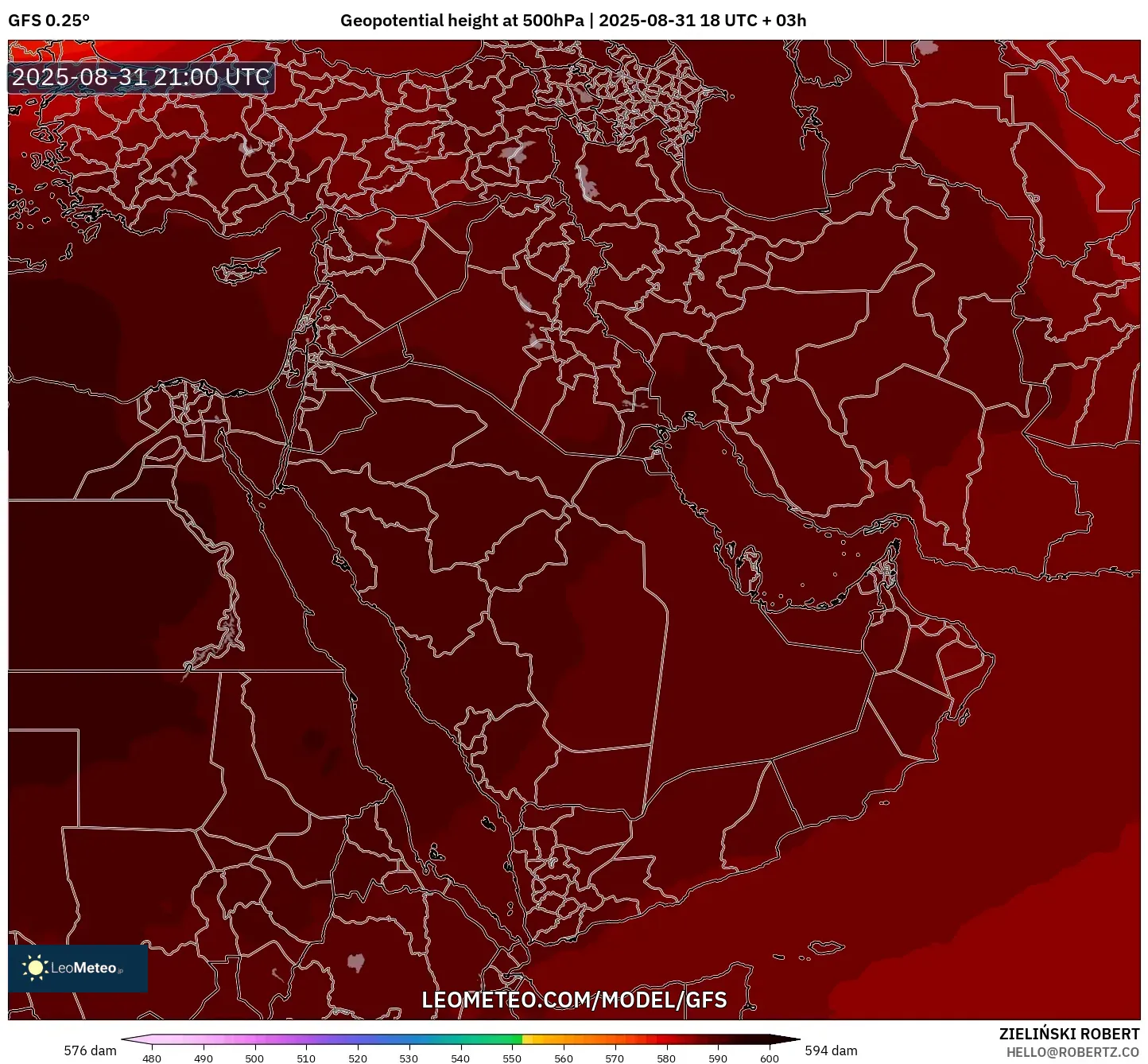 GFS model - Middle East, Geopotential height at 500hPa GFS model - Middle East, Geopotential height at 500hPa