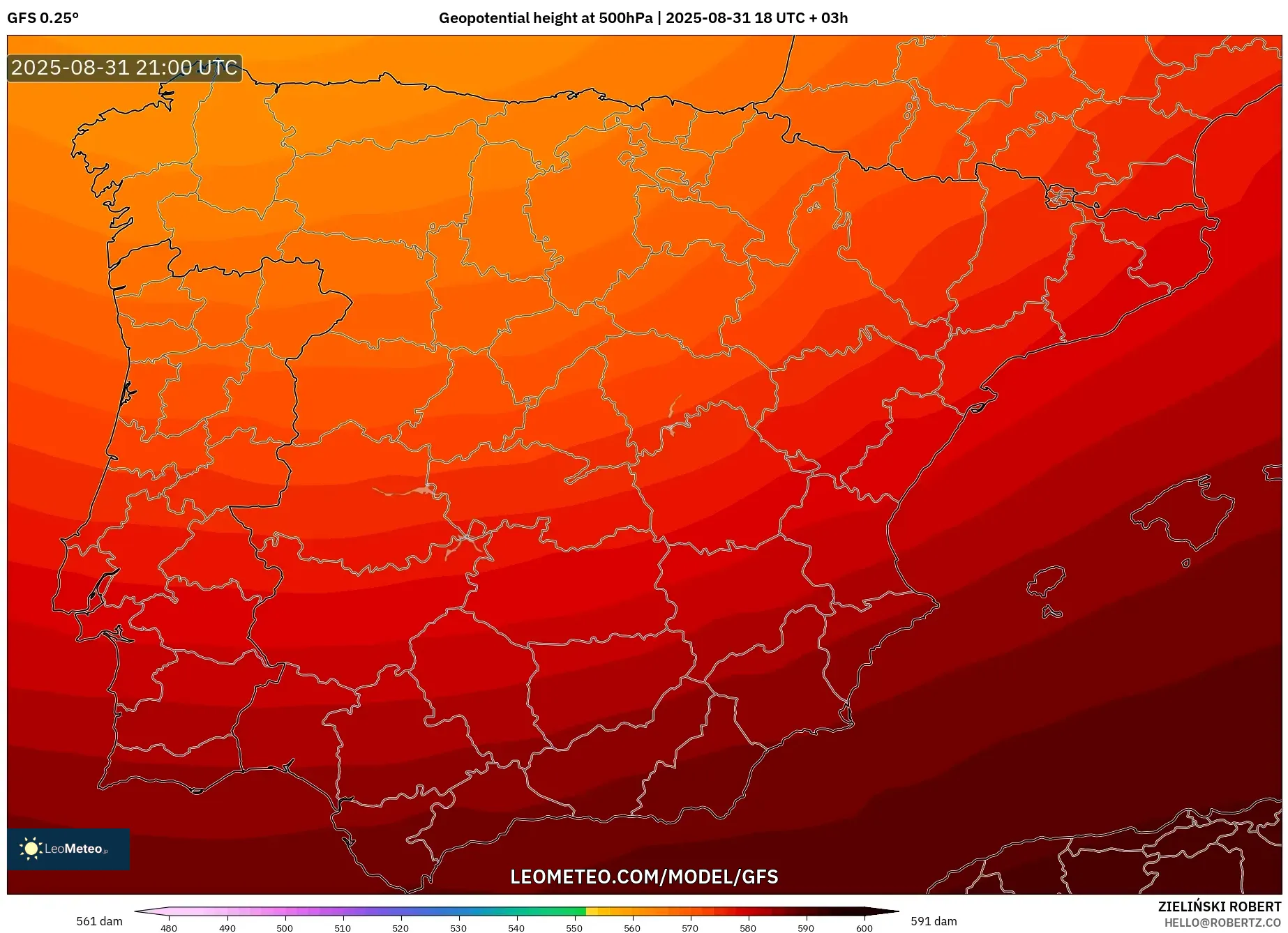 GFS model - Spain, Geopotential height at 500hPa GFS model - Spain, Geopotential height at 500hPa