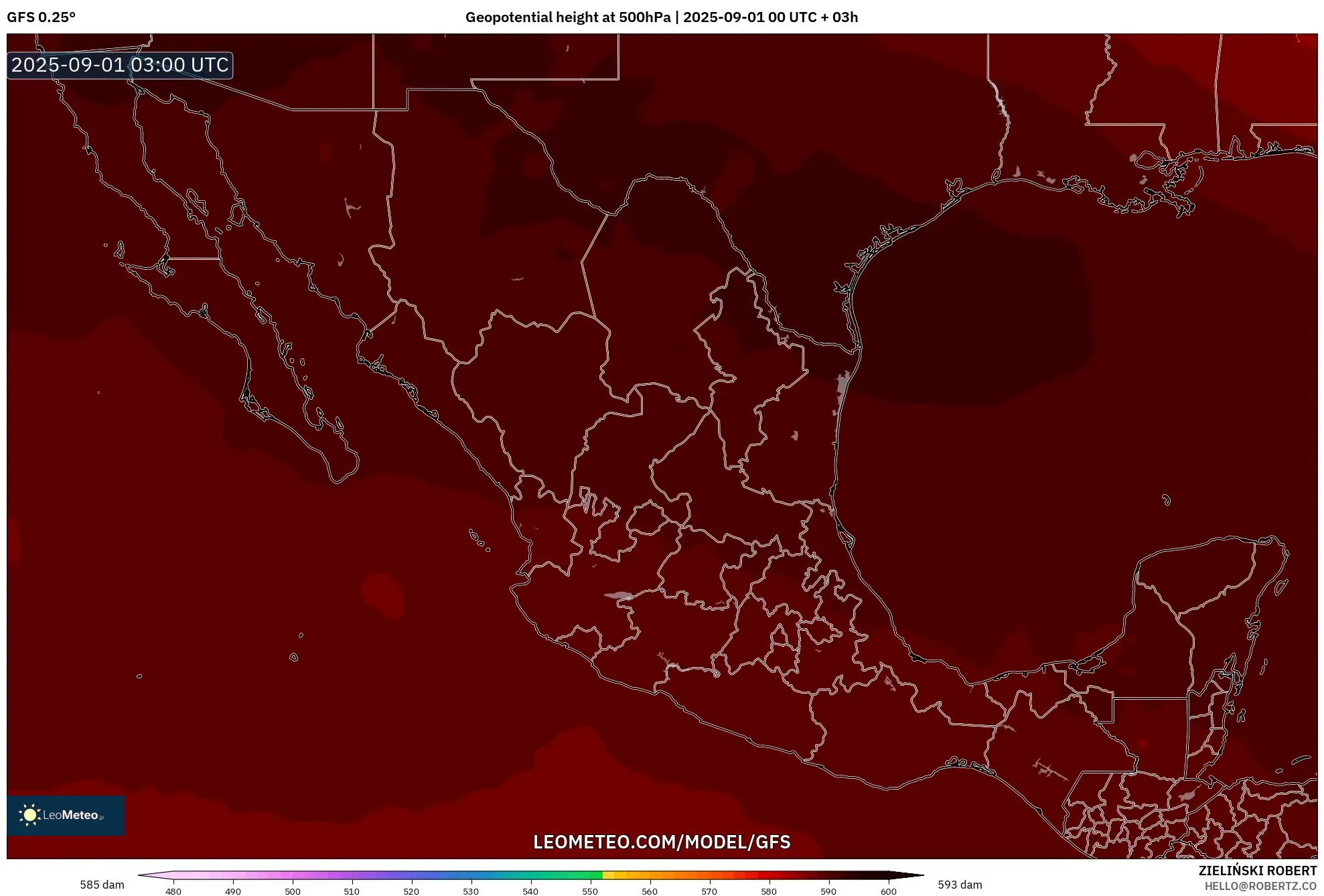 GFS model - Mexico, Geopotential height at 500hPa GFS model - Mexico, Geopotential height at 500hPa